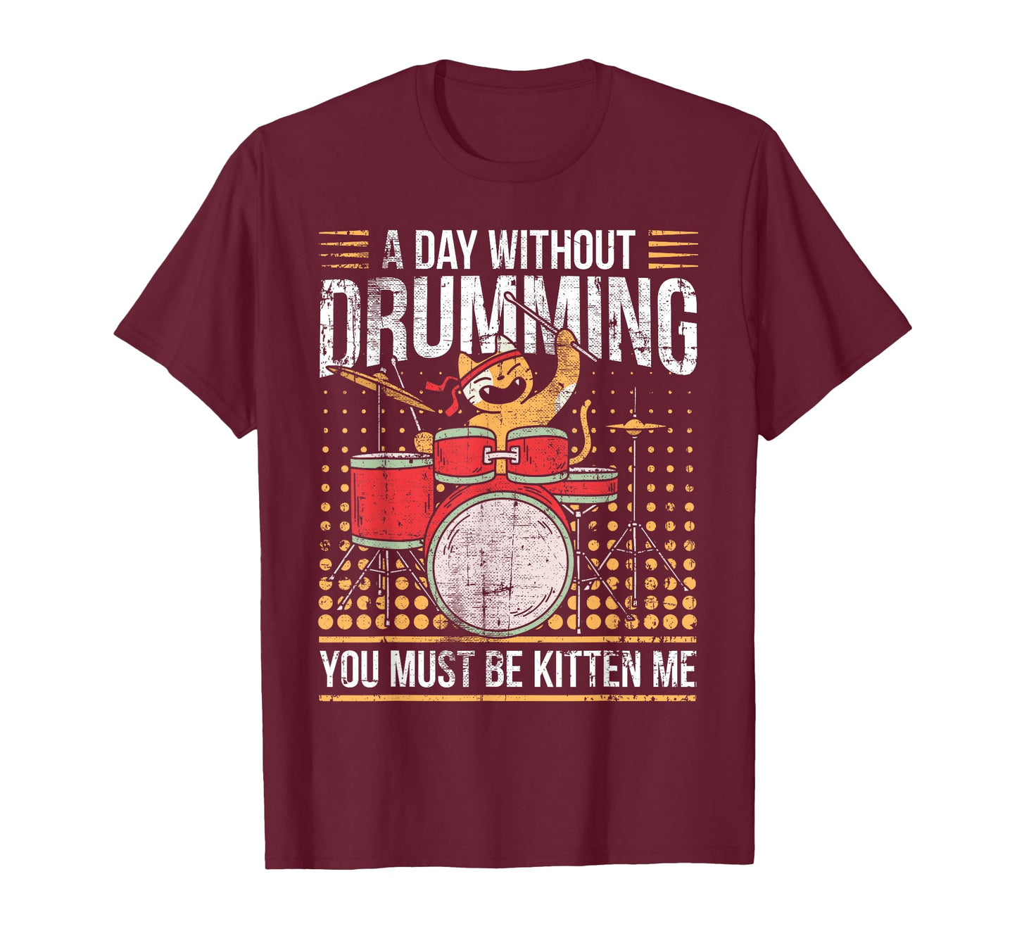 Drumming Cat Drummer Kitten Drum Set T-Shirt
