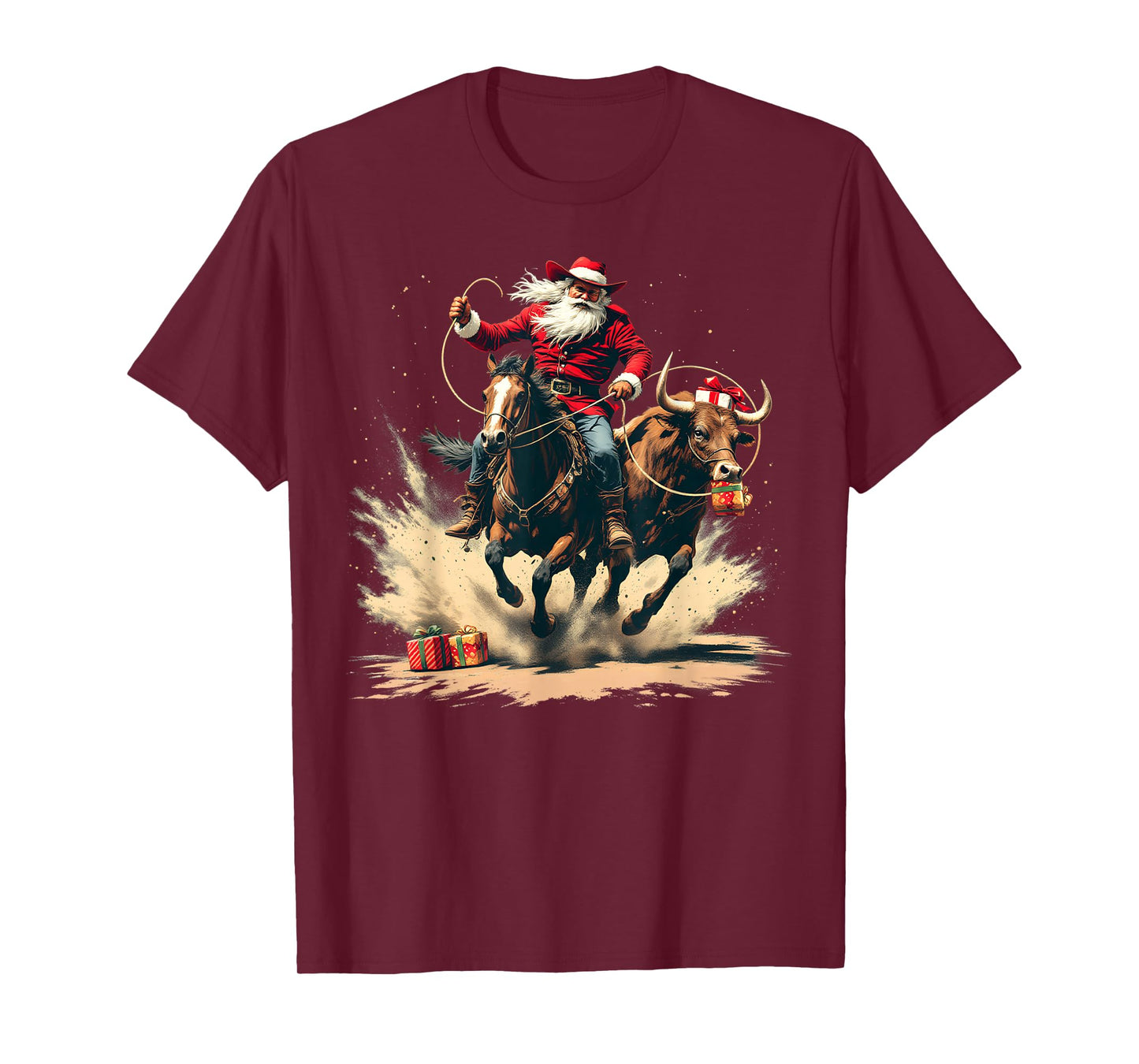 Santa Claus Cowboy Vintage Christmas Horse Cow Men Boy T-Shirt