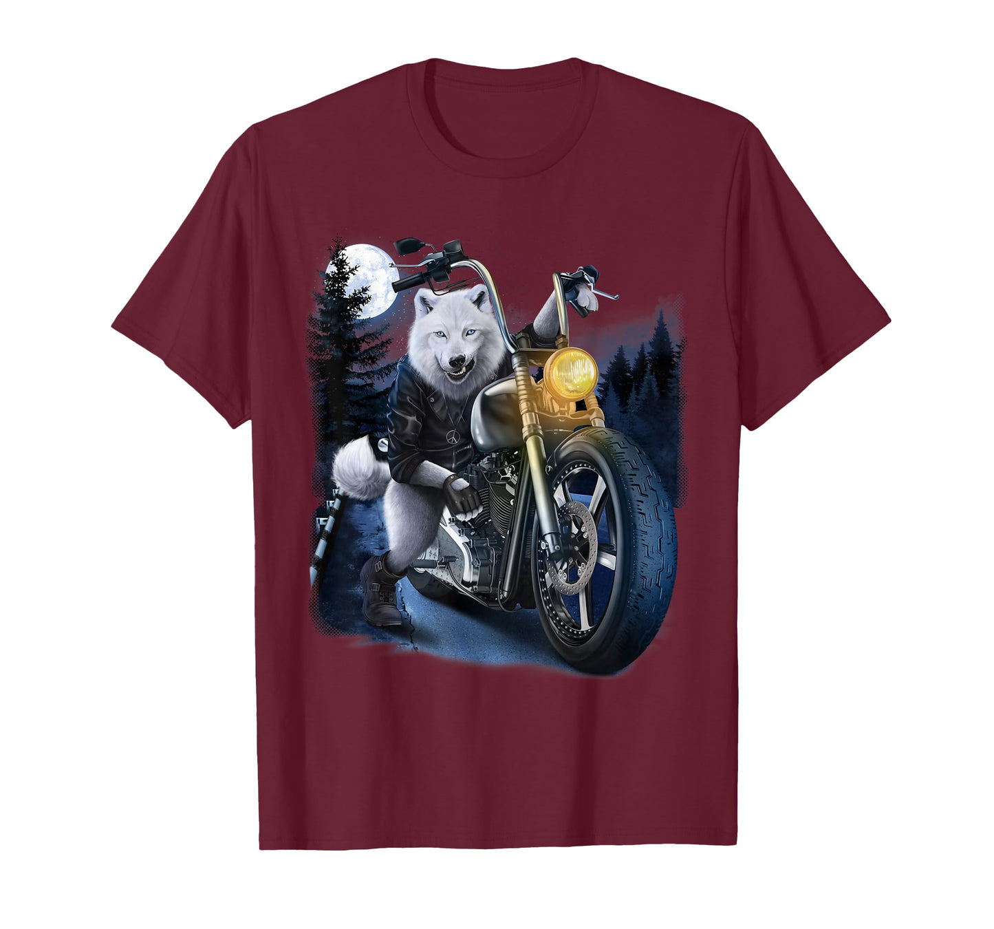 Wolf Riding Chopper Motorcycle in Full Moon T-Shirt