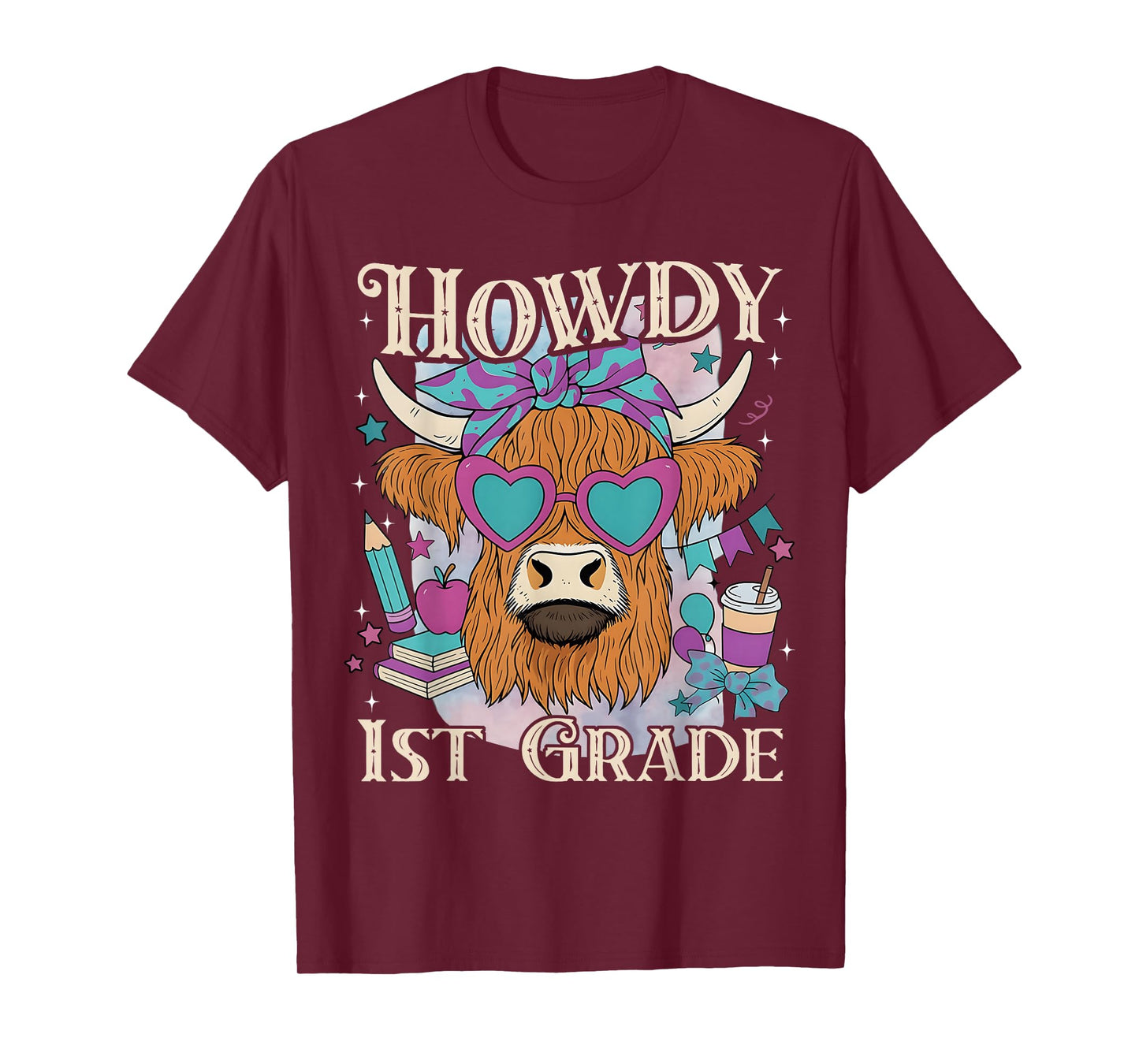 Howdy 1st Grade Highland Cow Western Back To School Teacher T-Shirt