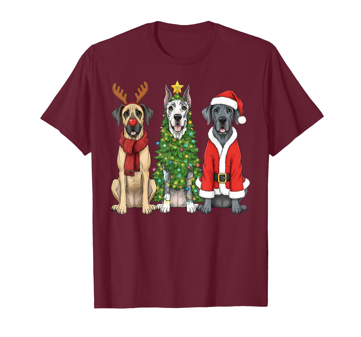 Retro Christmas Great Dane Santa Reindeer Dog Lover T-Shirt