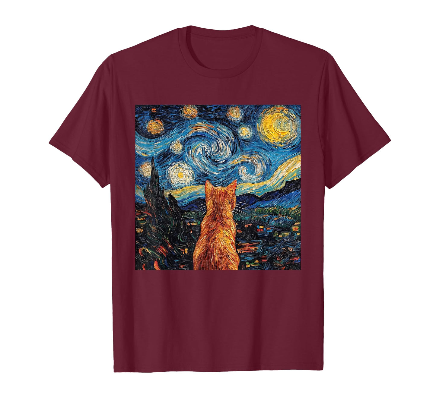 Cat Starry Night Van Gogh Cat For Cat Lover Cat Mom Cat Dad T-Shirt for Men Women