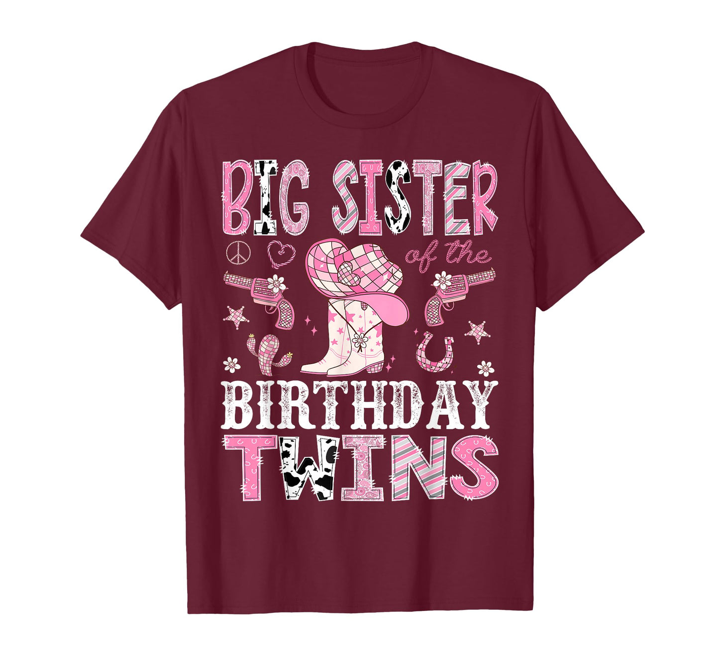 Big Sister of The Birthday Twins Pink Rodeo Cowgirl Western T-Shirt