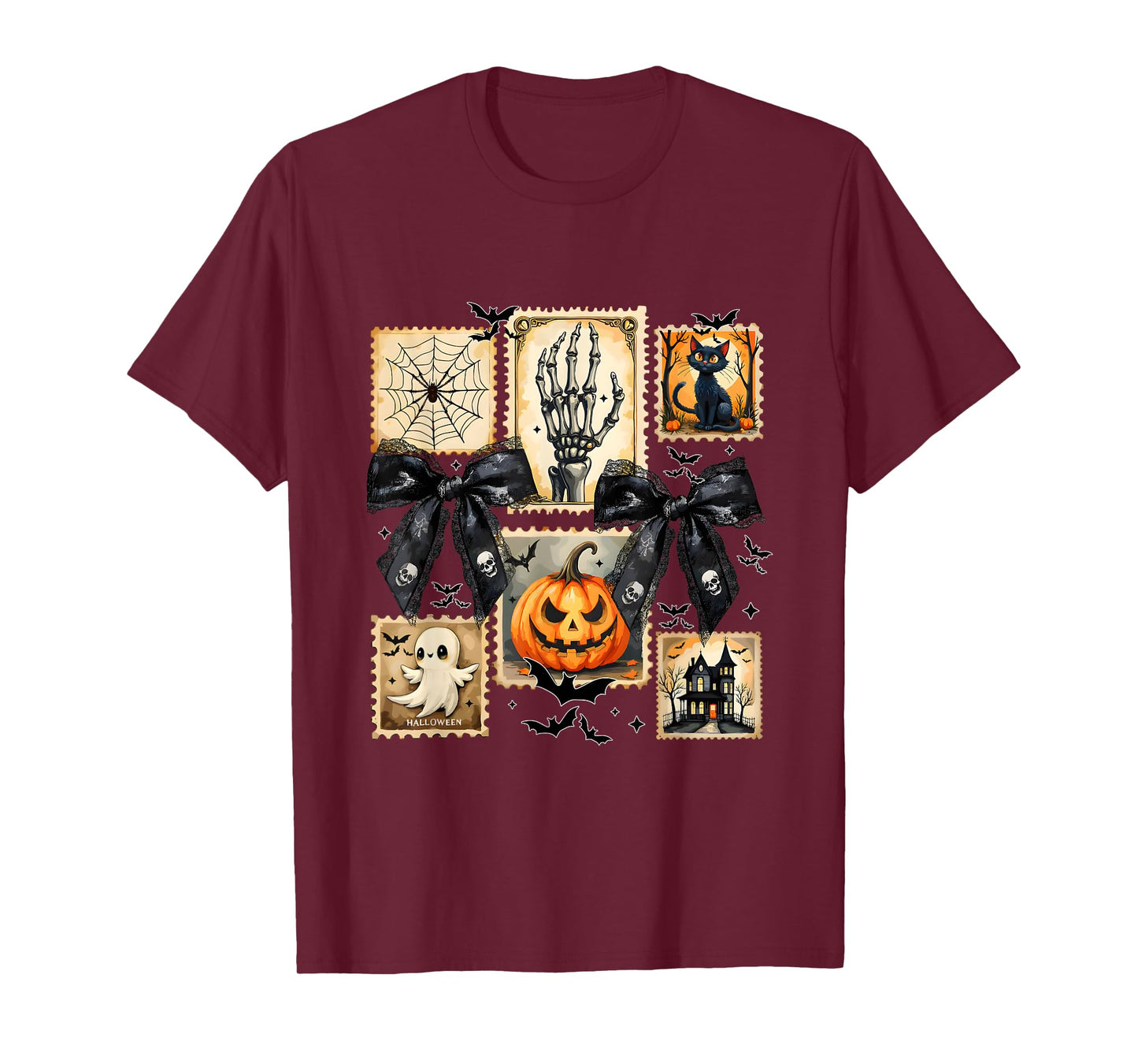Halloween Pumpkin Cat Ghost Skull Coquette Bow Girls Women T-Shirt