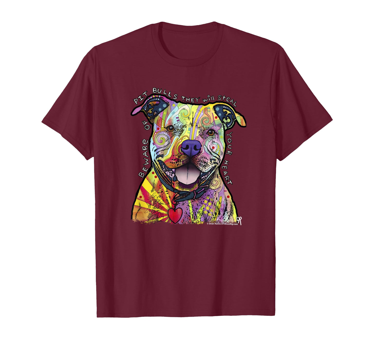 Beware of Pit Bulls, Dean Russo Pitbull Original - Dog Lover T-Shirt Small