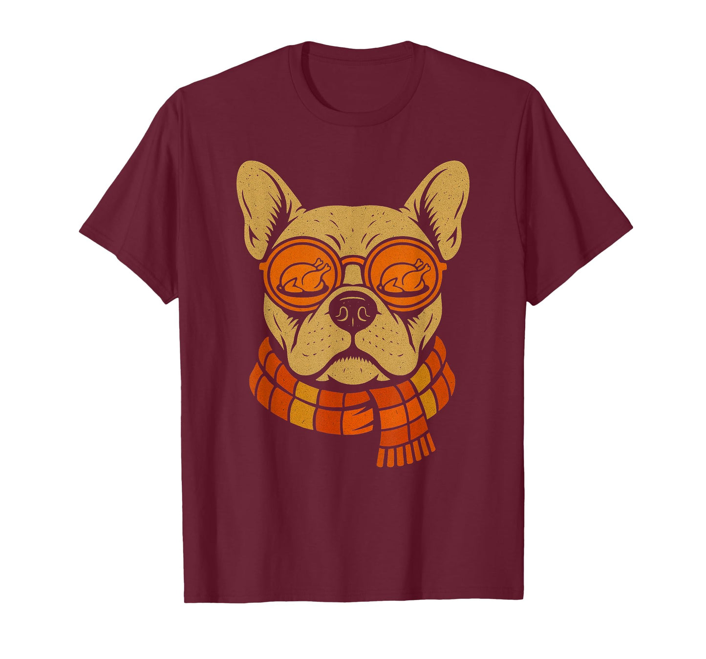 Funny French Bulldog Thanksgiving Turkey Glasses Fall Scarf T-Shirt