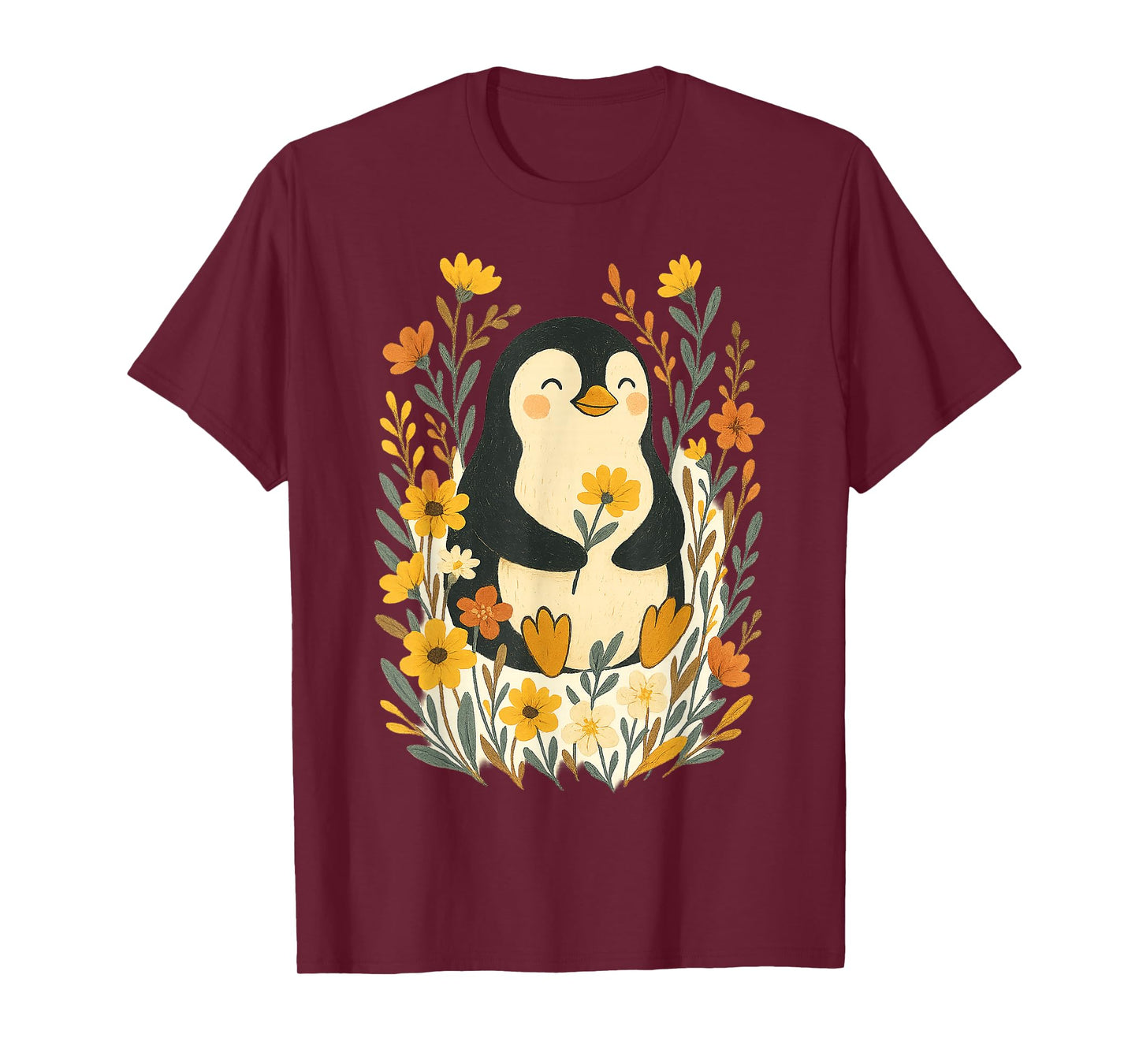 Cute Penguin Flowers Artwork T-Shirt
