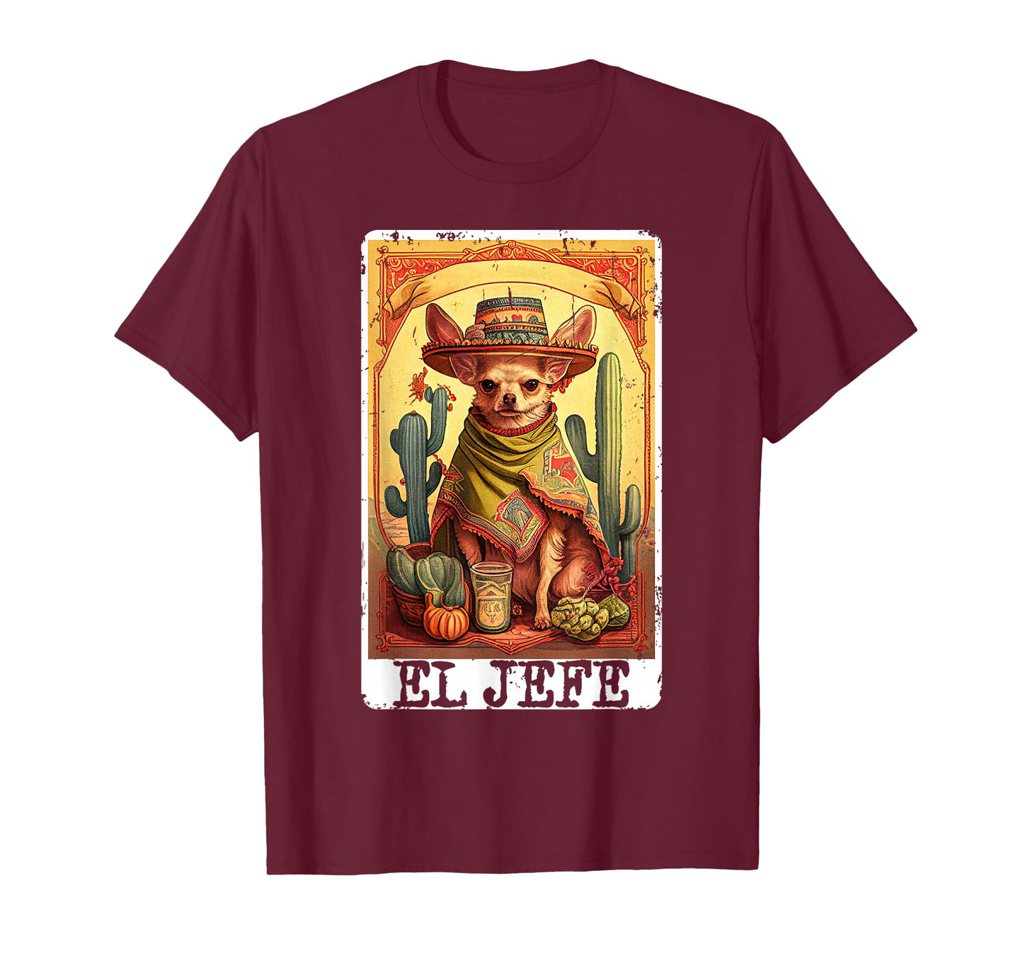 Funny Cinco De Mayo Chihuahua El Jefe Mexican Tarot Card T-Shirt