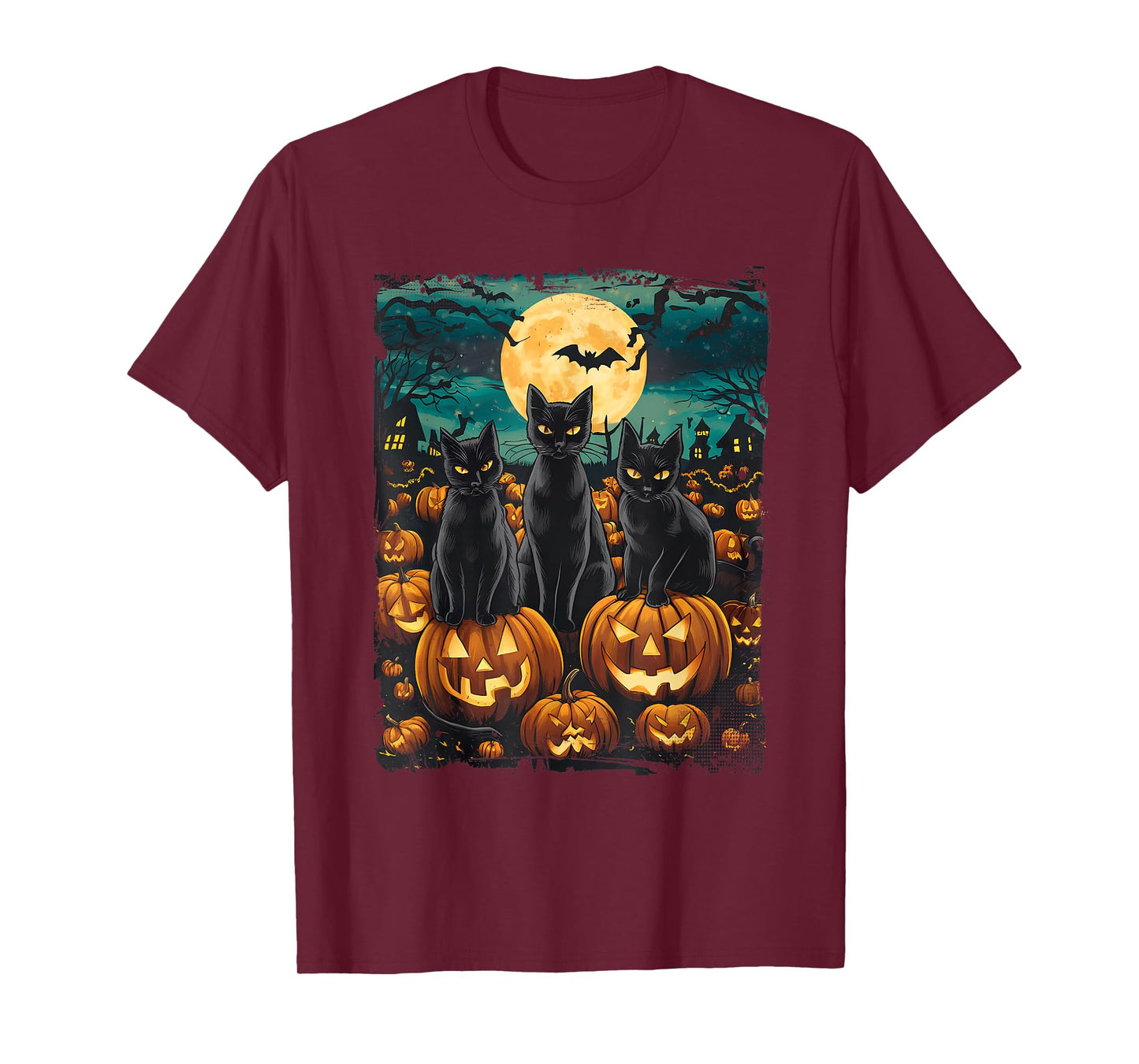 Black Cat Pumpkin Halloween Starry Night Cat Van Gogh Cat T-Shirt for Men Women Kids