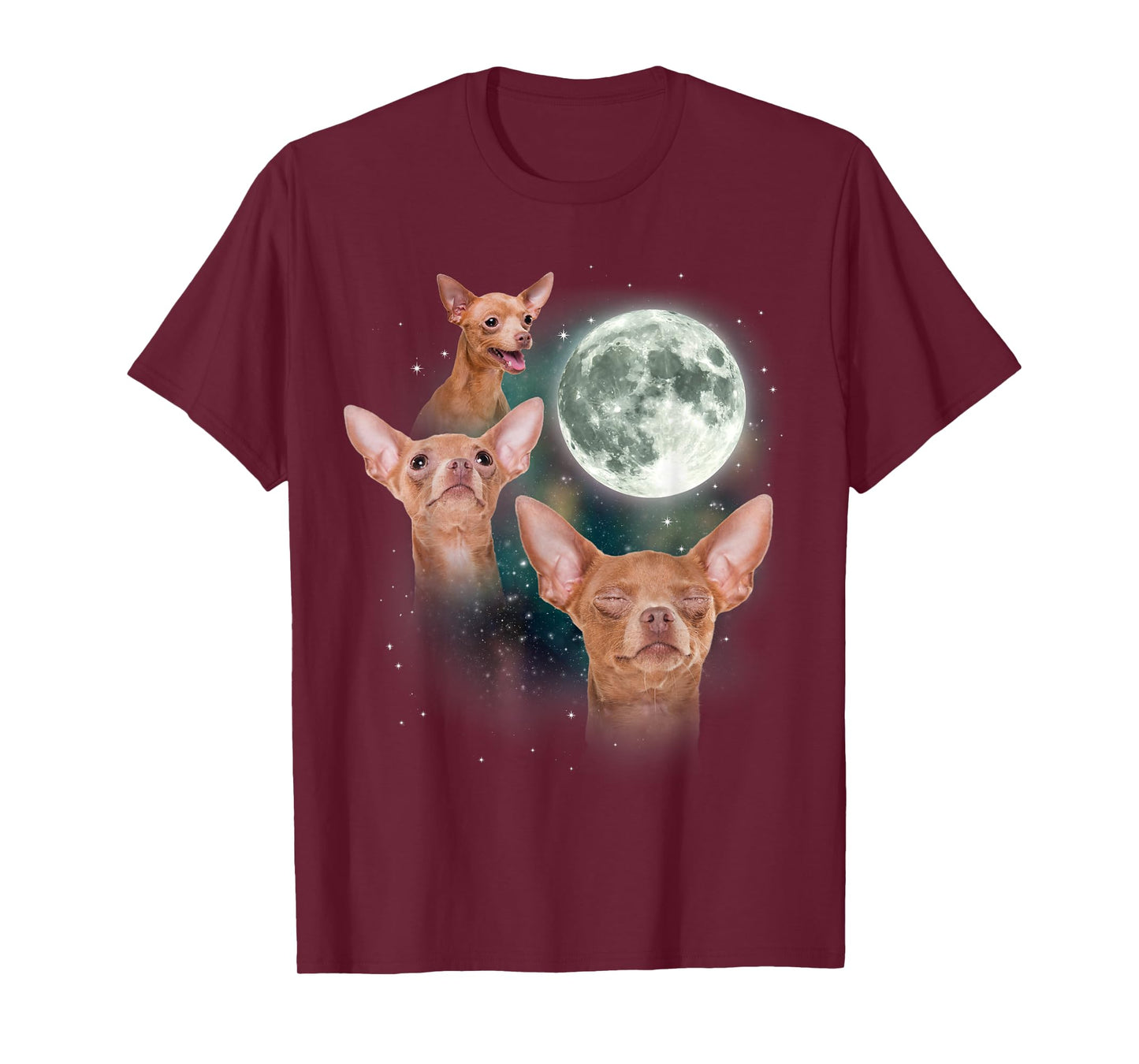 Three Chihuahua Moon 3 Dog Meme Funny Wolves Howling Parody T-Shirt