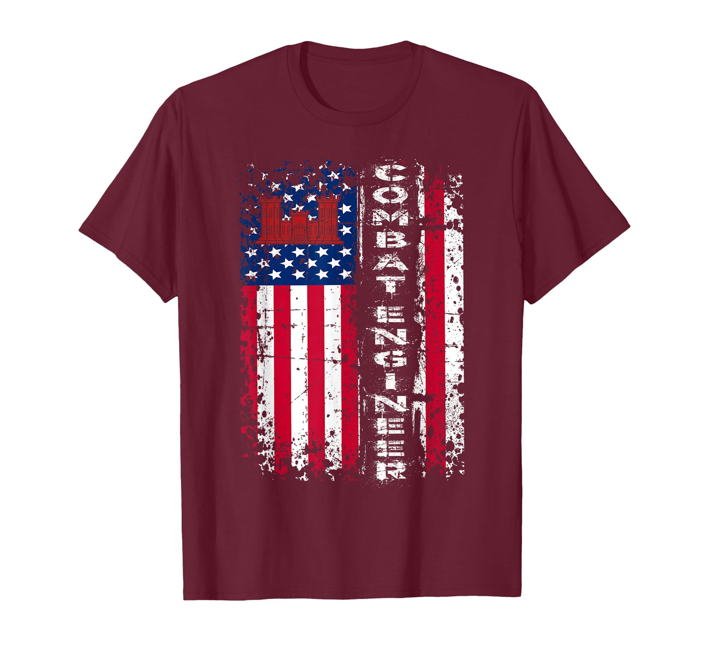 Combat Engineer Distressed American Flag - U.S. Military T-Shirt