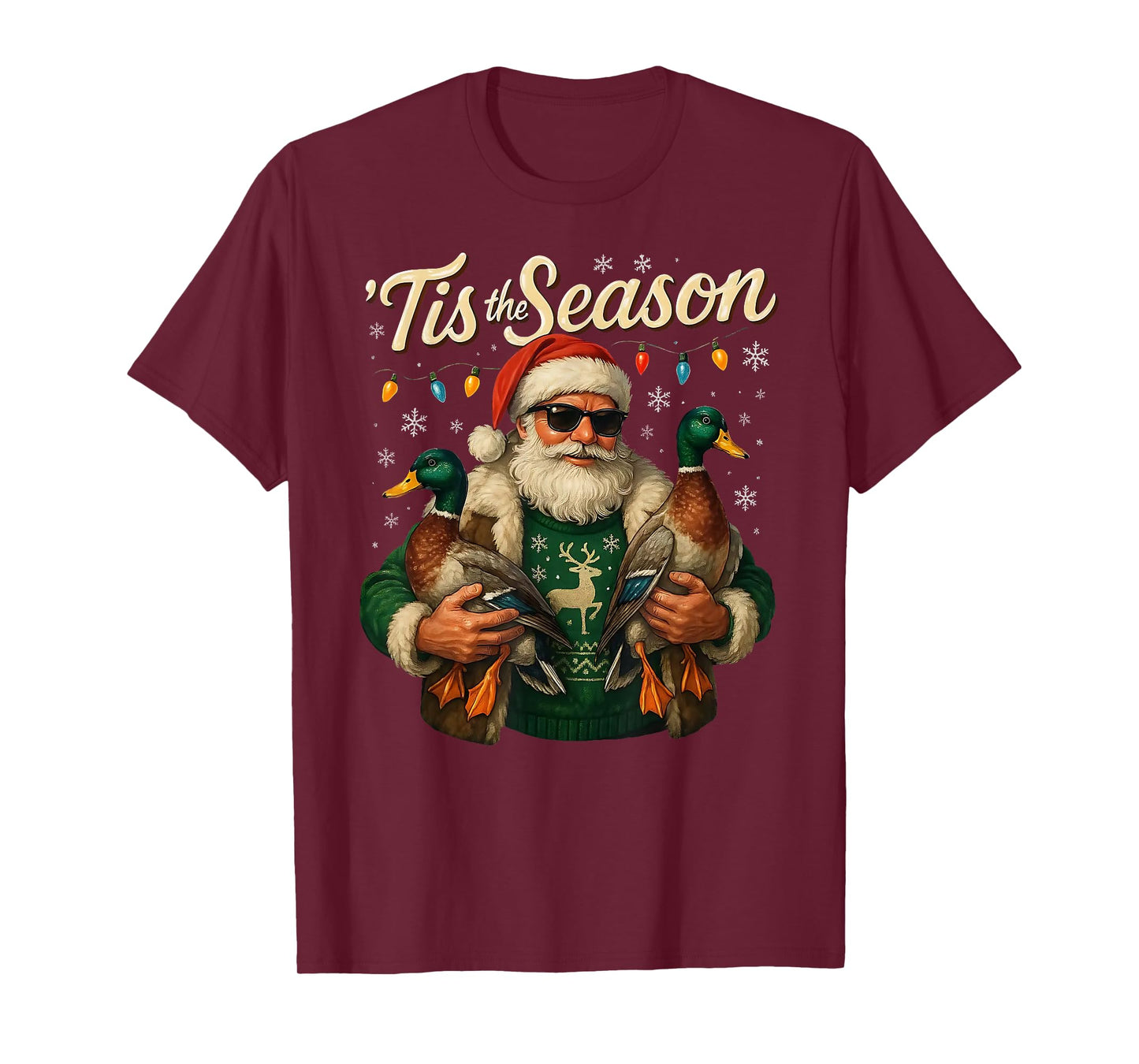 Tis The Season Cool Santa Duck Christmas Design T-Shirt