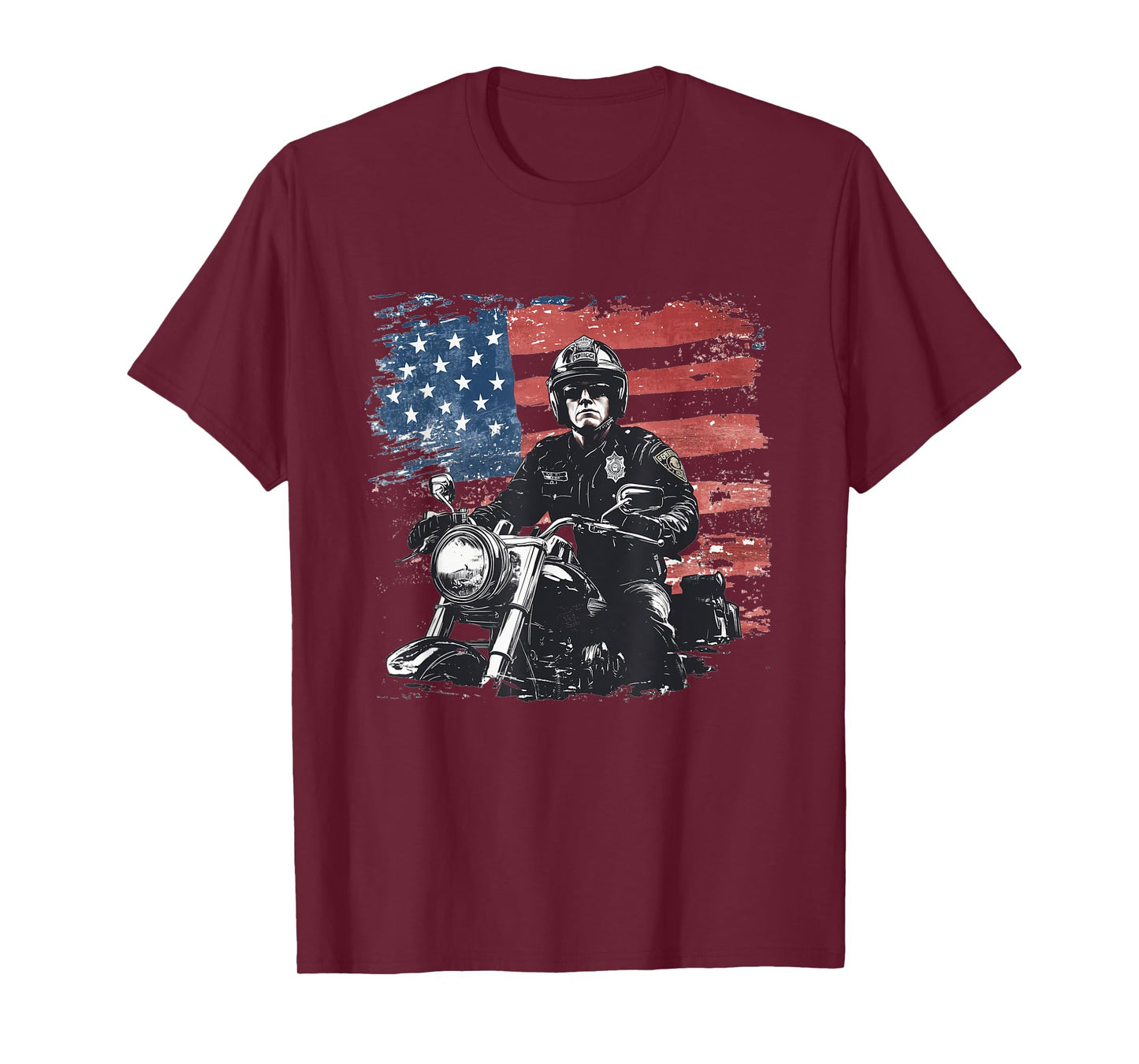 Patriotic Biker Cop. American Officer Motorcycle Police T-Shirt