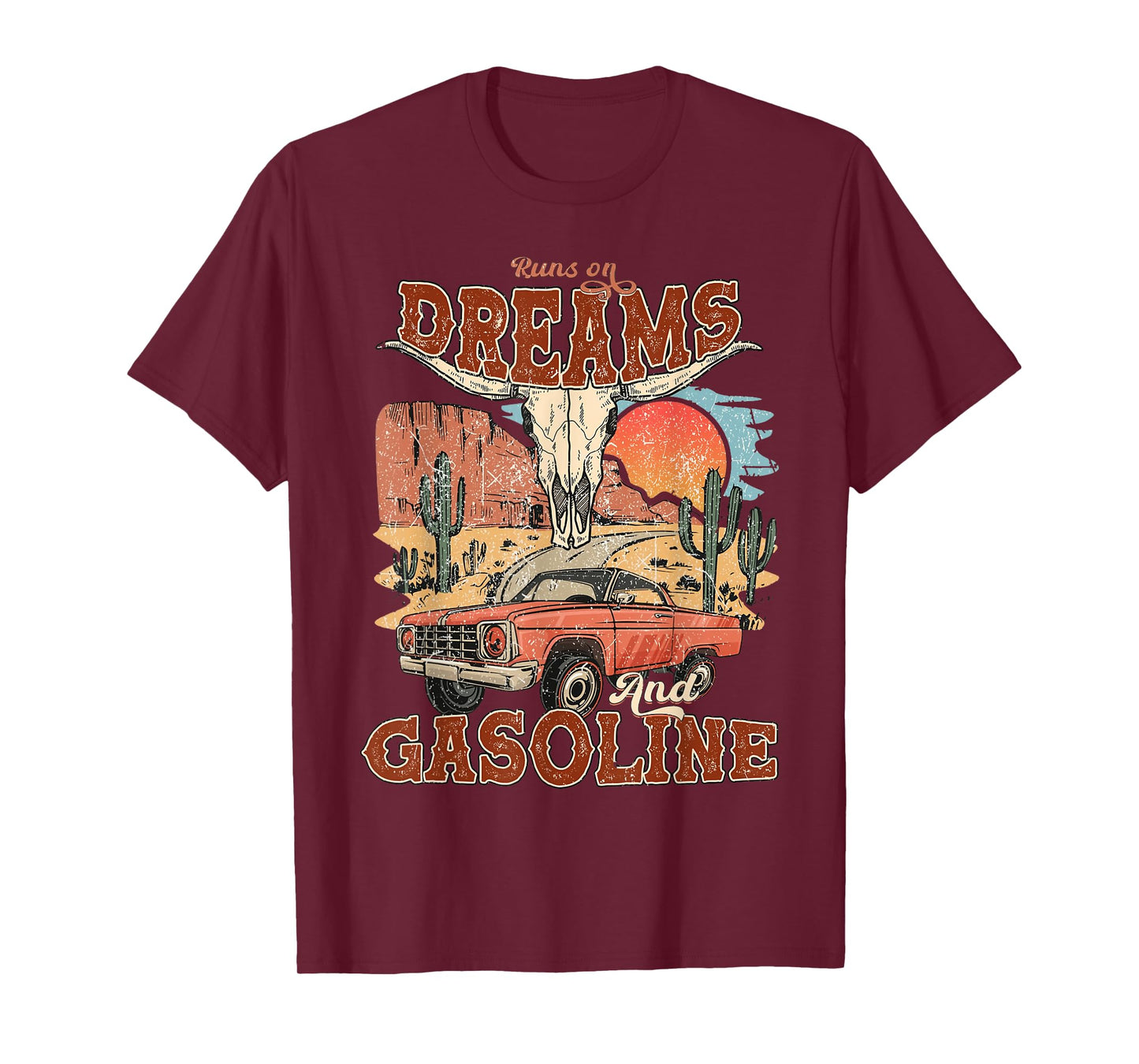 Funny Runs On Dreams And Gasoline Boho Country Music T-Shirt