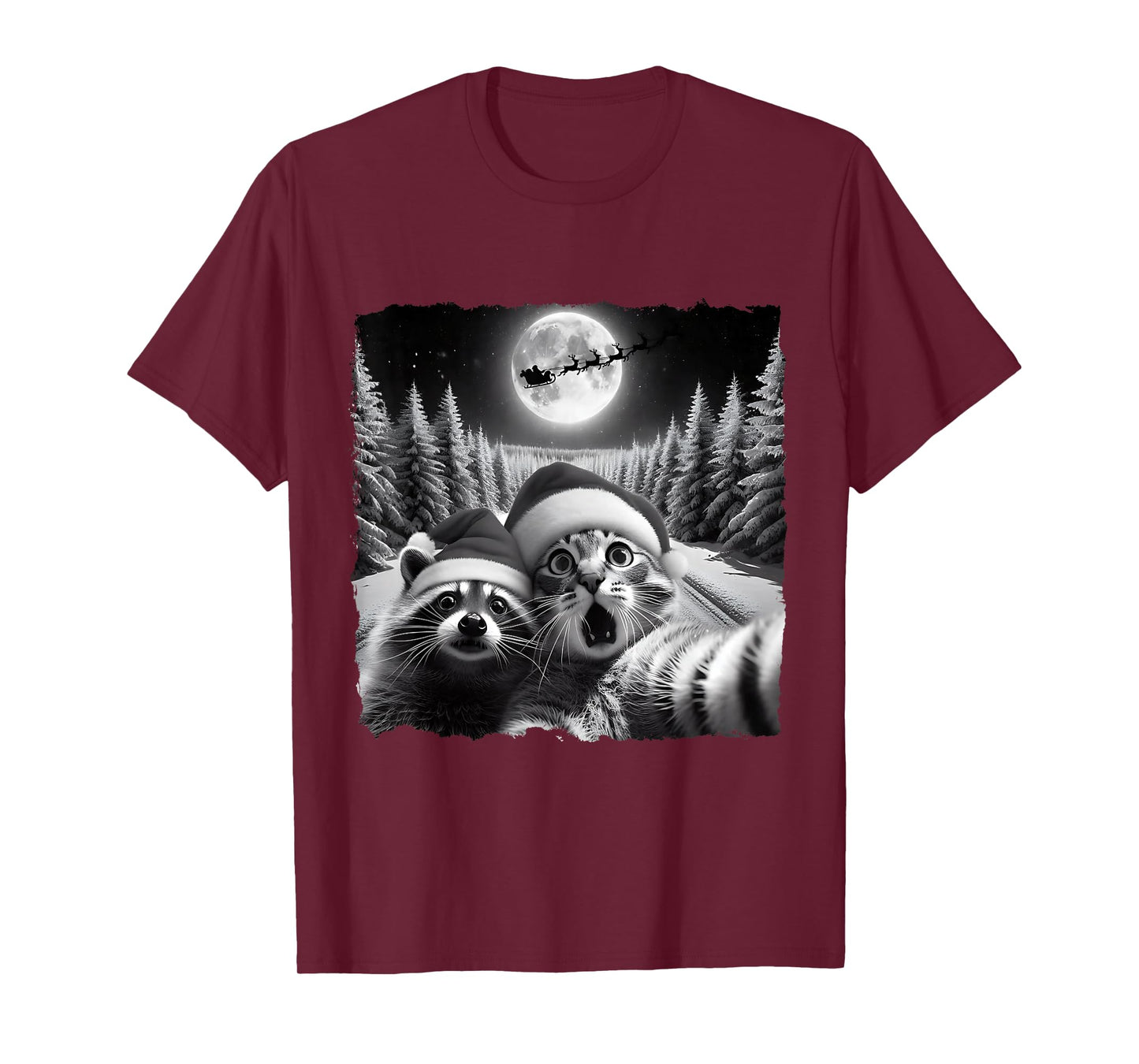 Christmas Xmas Holiday Funny Cat Taking Selfie Racoon Santa T-Shirt
