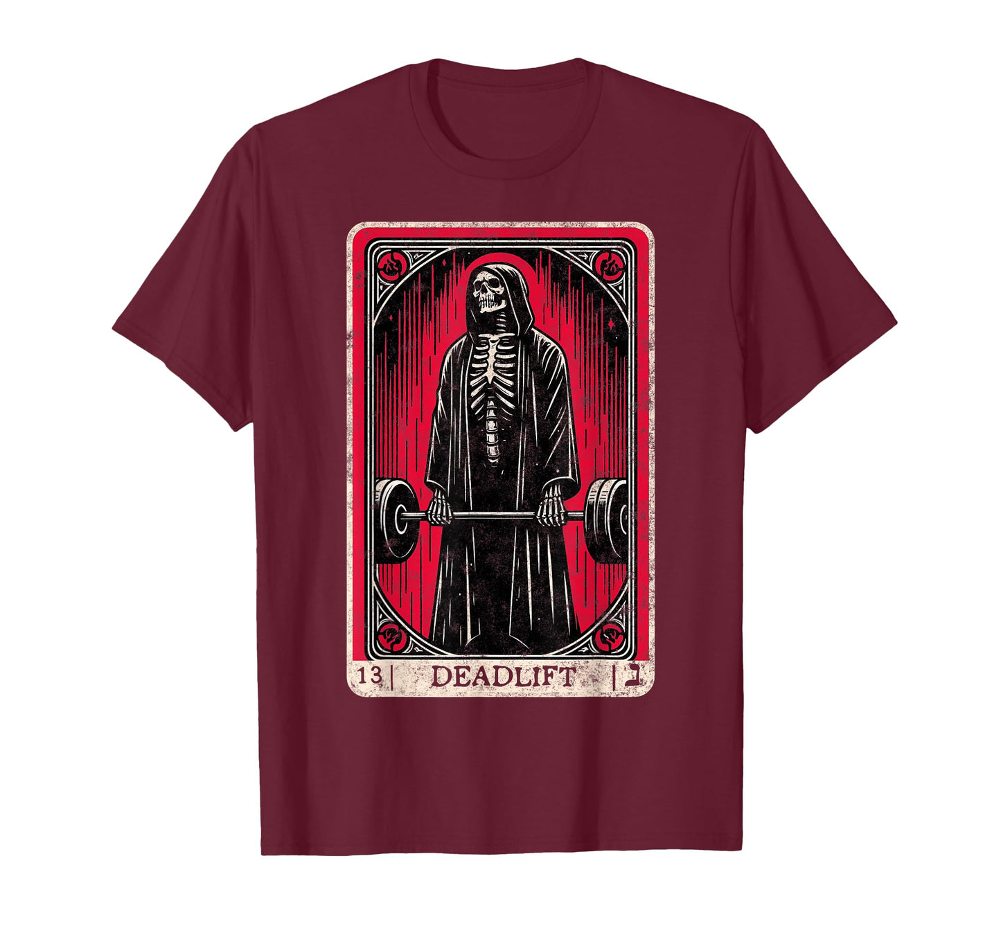 Vintage Deadlift Skeleton Tarot Card Weightlifting Gym T-Shirt