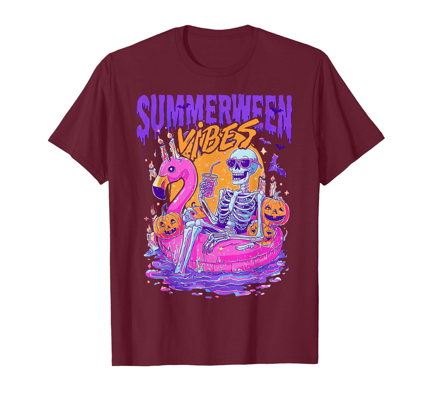 Summerween Vibes Skeleton Pumpkin Spooky Vacation T-Shirt