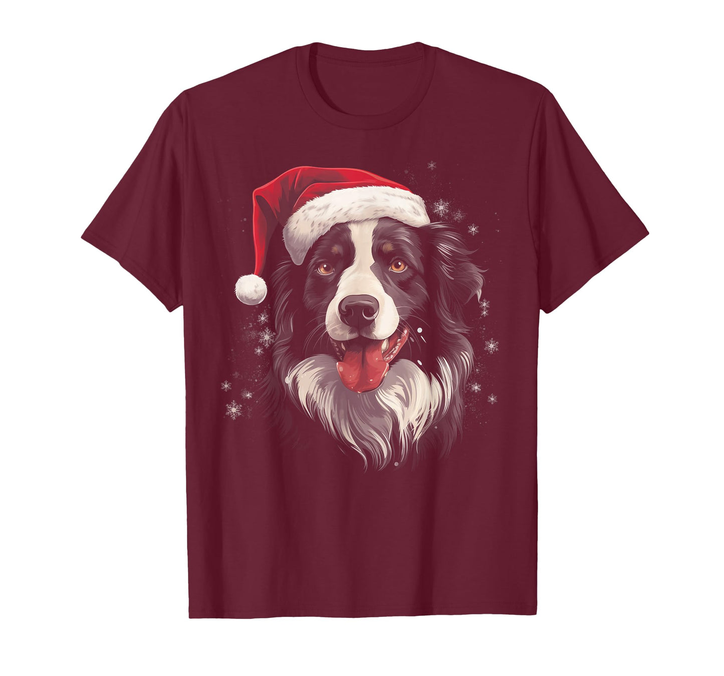 Border Collie Dog Funny Christmas Santa Hat Tree Matching T-Shirt