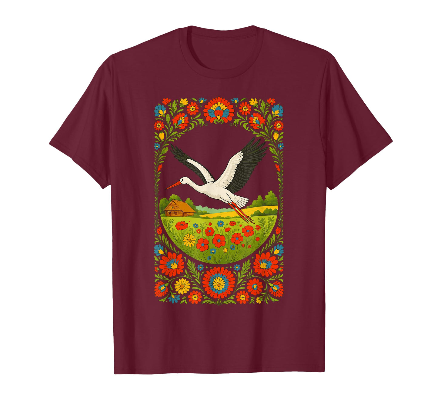 Polish Stork Folk Art Polska Countryside Design T-Shirt