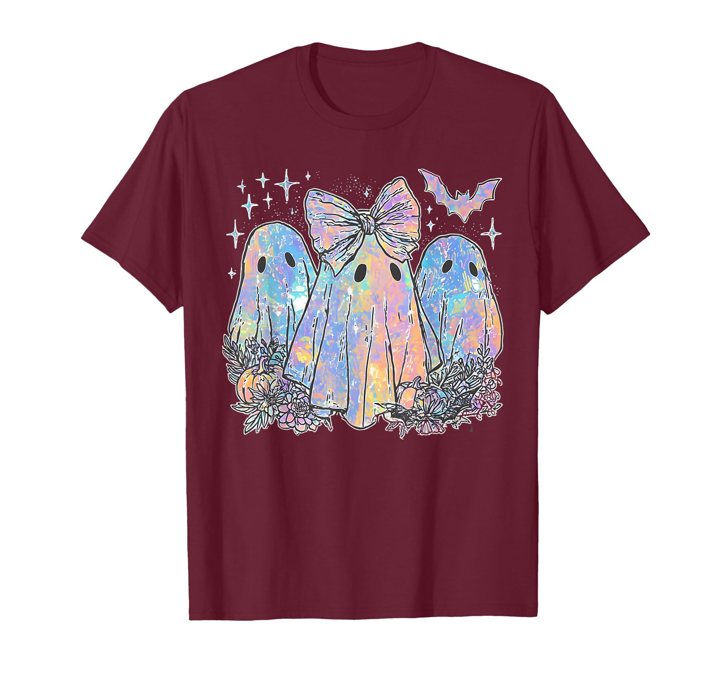 Vintage Ghost Bow Candy Halloween Spooky Season Womens Girls T-Shirt