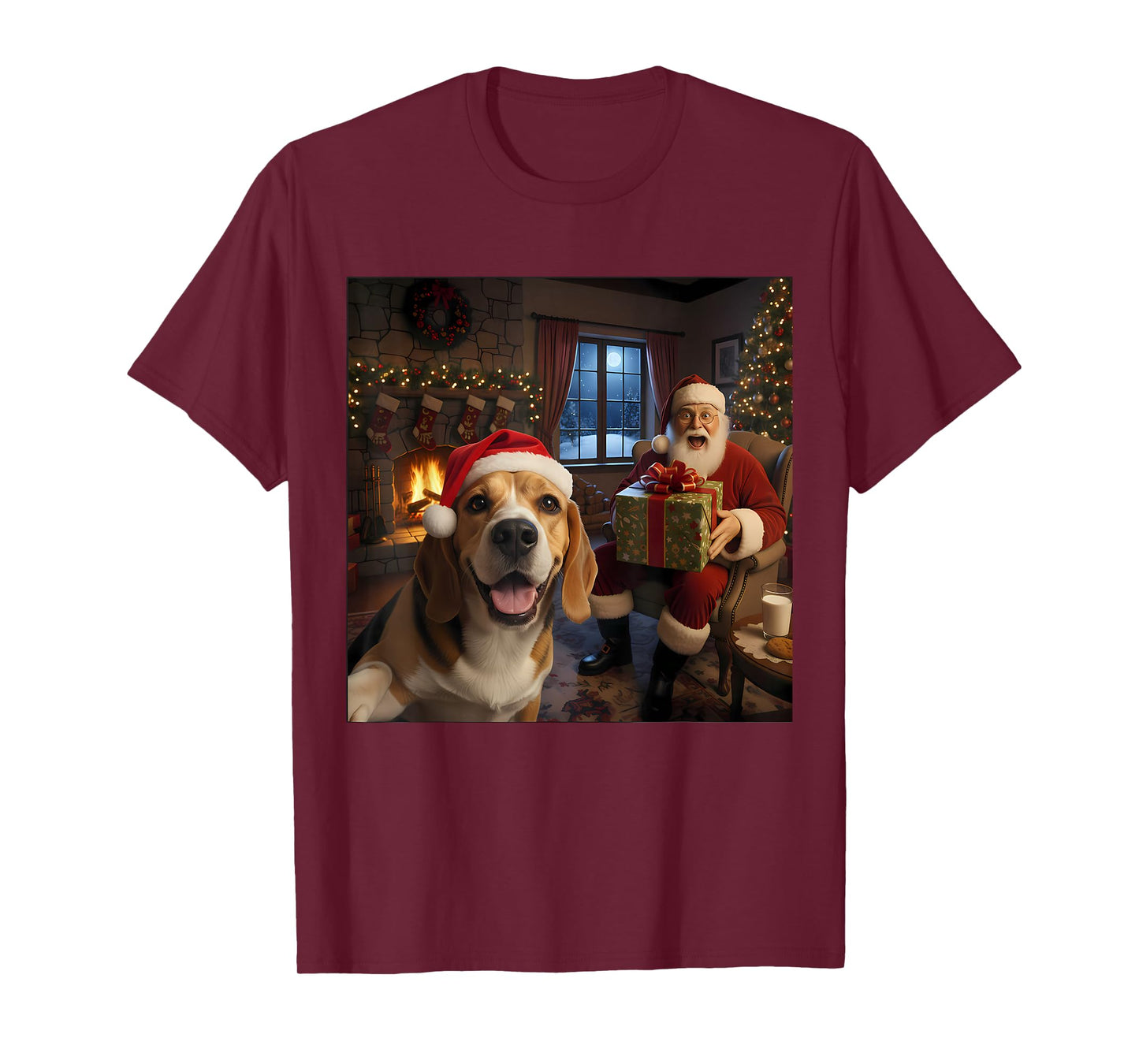 Beagle Selfie with Santa Claus Funny Christmas Meme T-Shirt