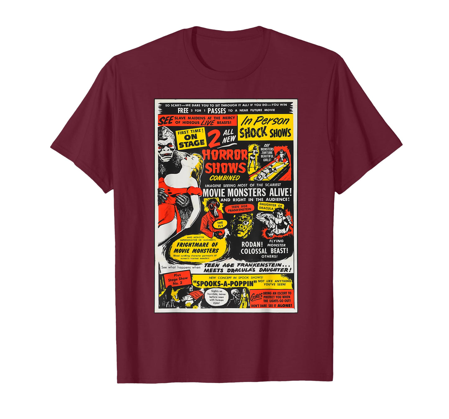 Vintage Horror Movie Poster Dracula Frankenstein Monster T-Shirt