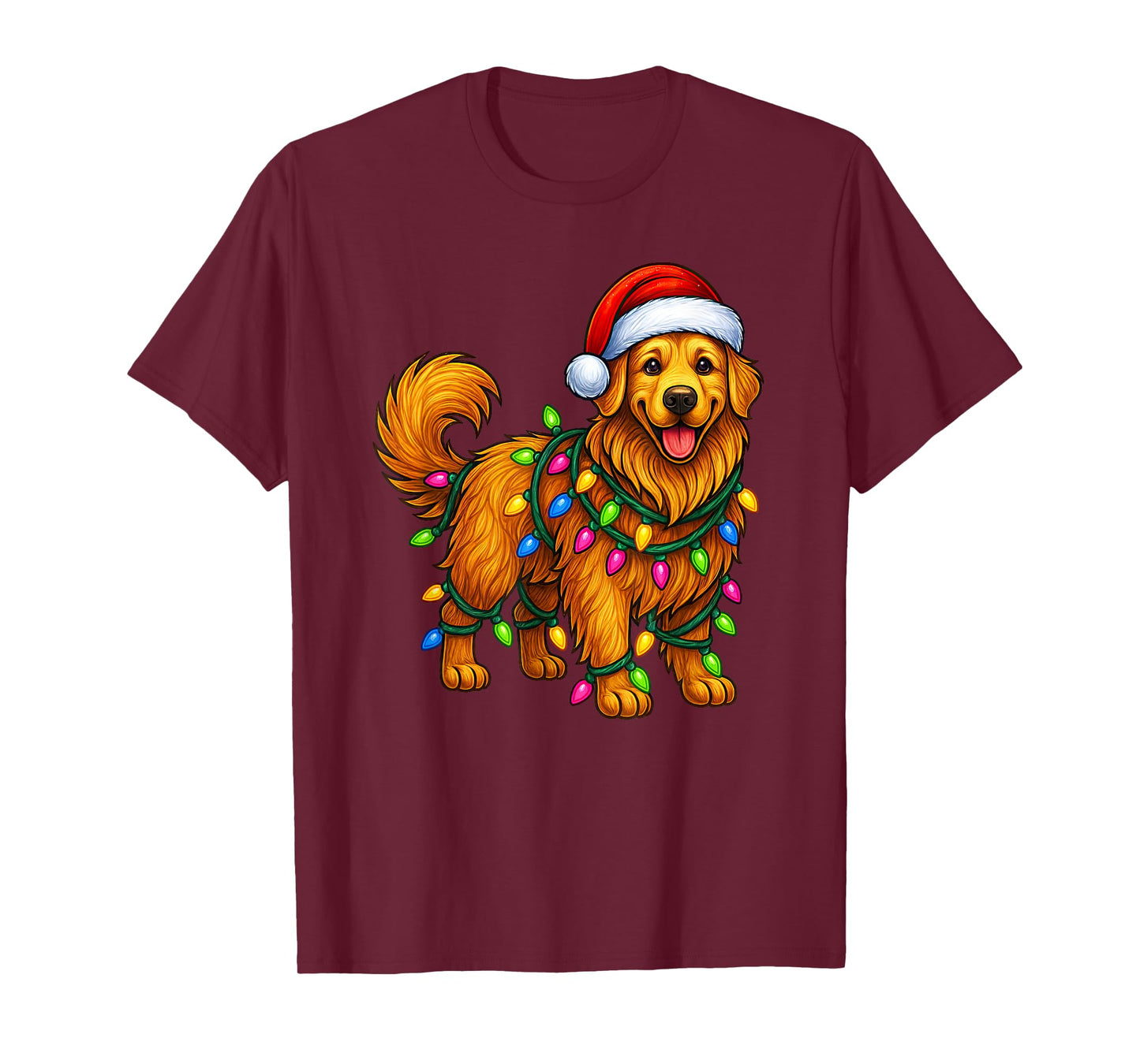 Golden Retriever Christmas Lights Santa Hat Funny Dog Xmas T-Shirt