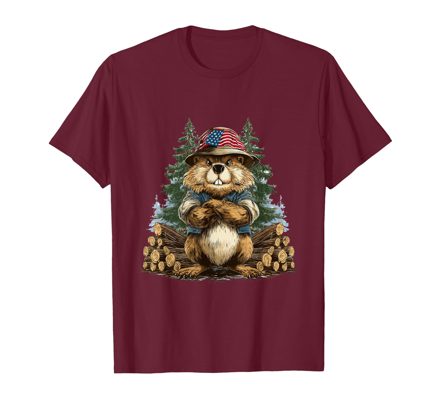 Amazing Beaver in Forest with USA Colors T-Shirt