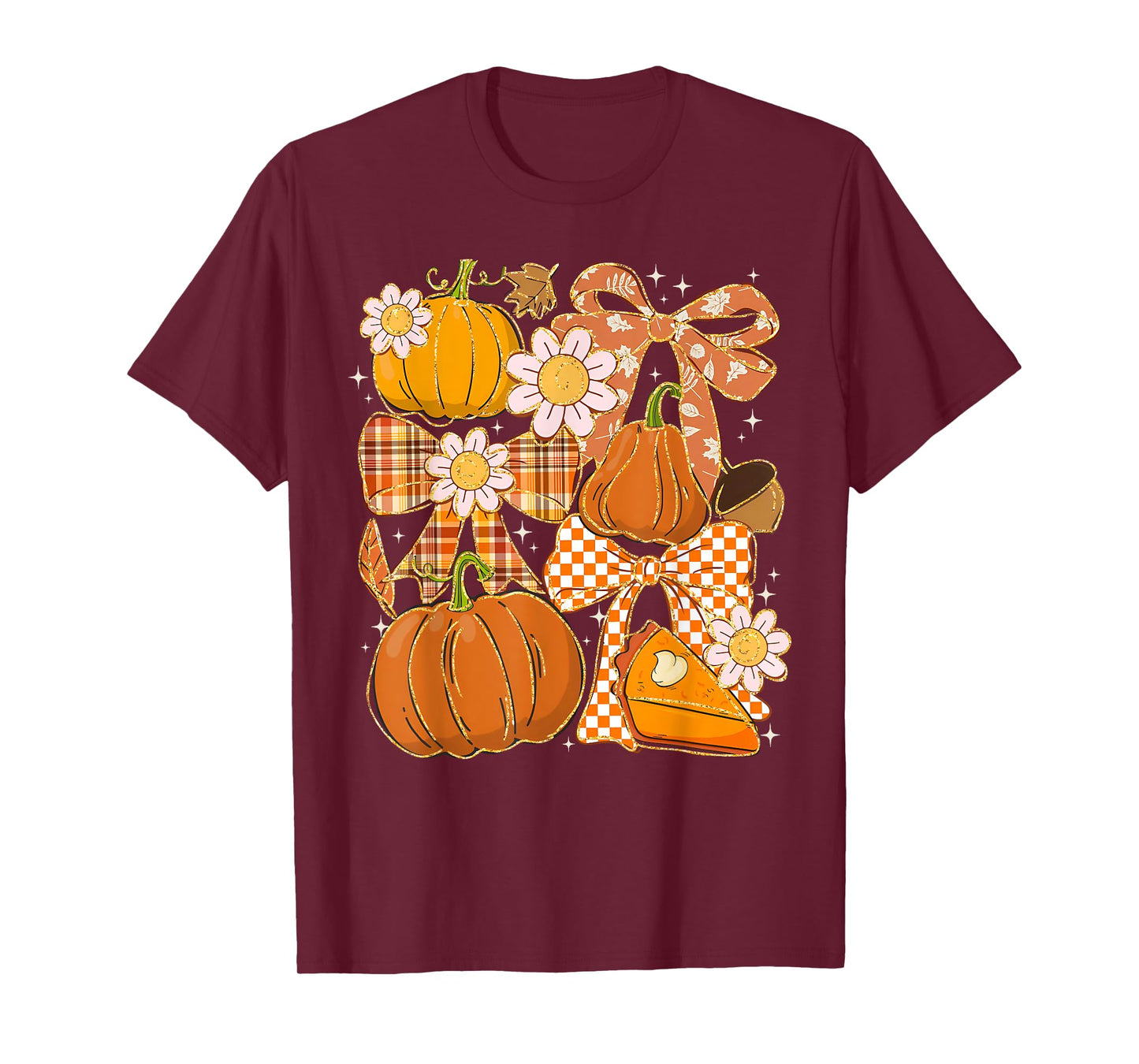 Coquette Bow Pumpkin Spice Thanksgiving Autumn Fall Leaves T-Shirt