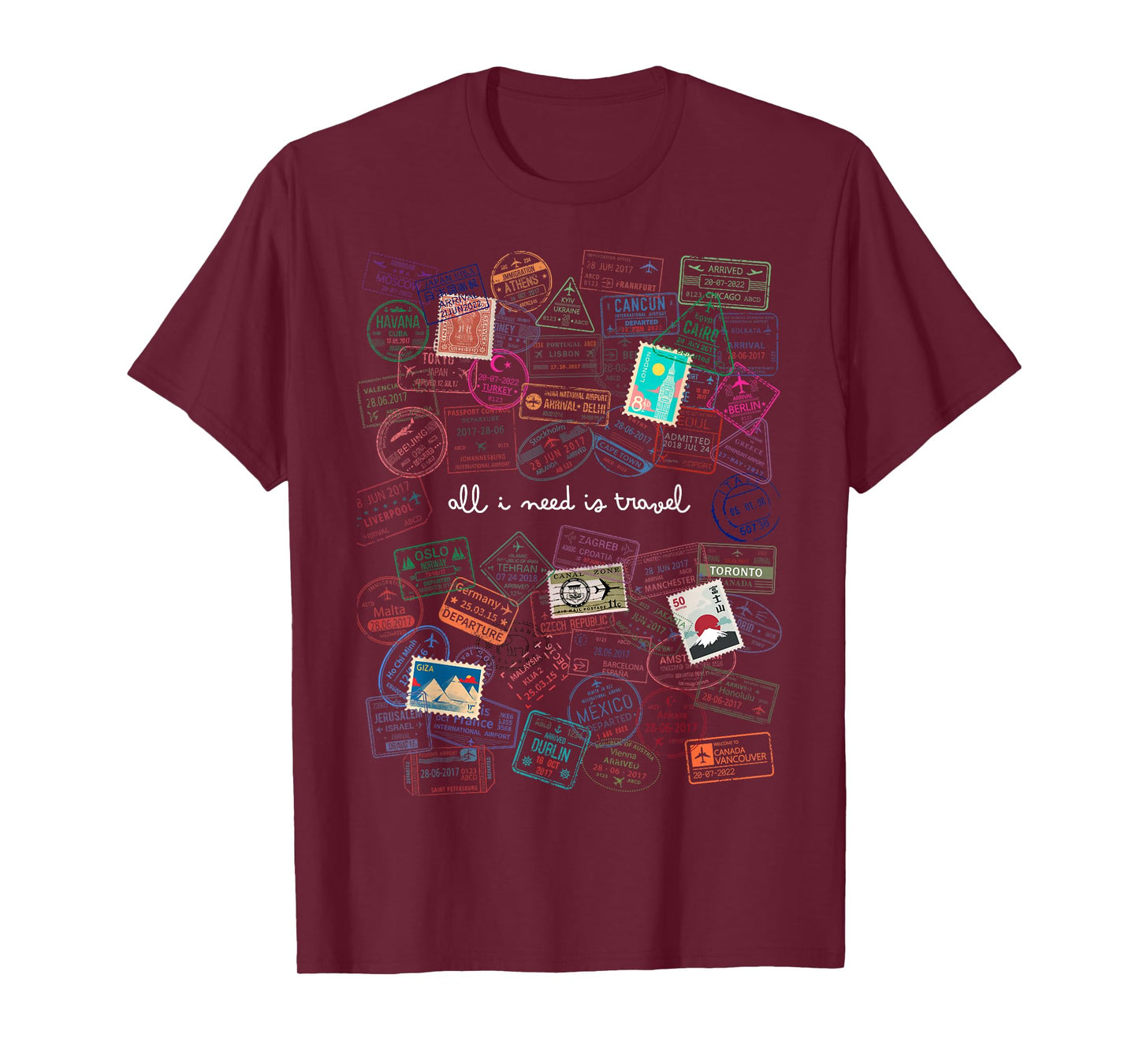 Travellers Passport Stamps Travel I Need Travel T-Shirt