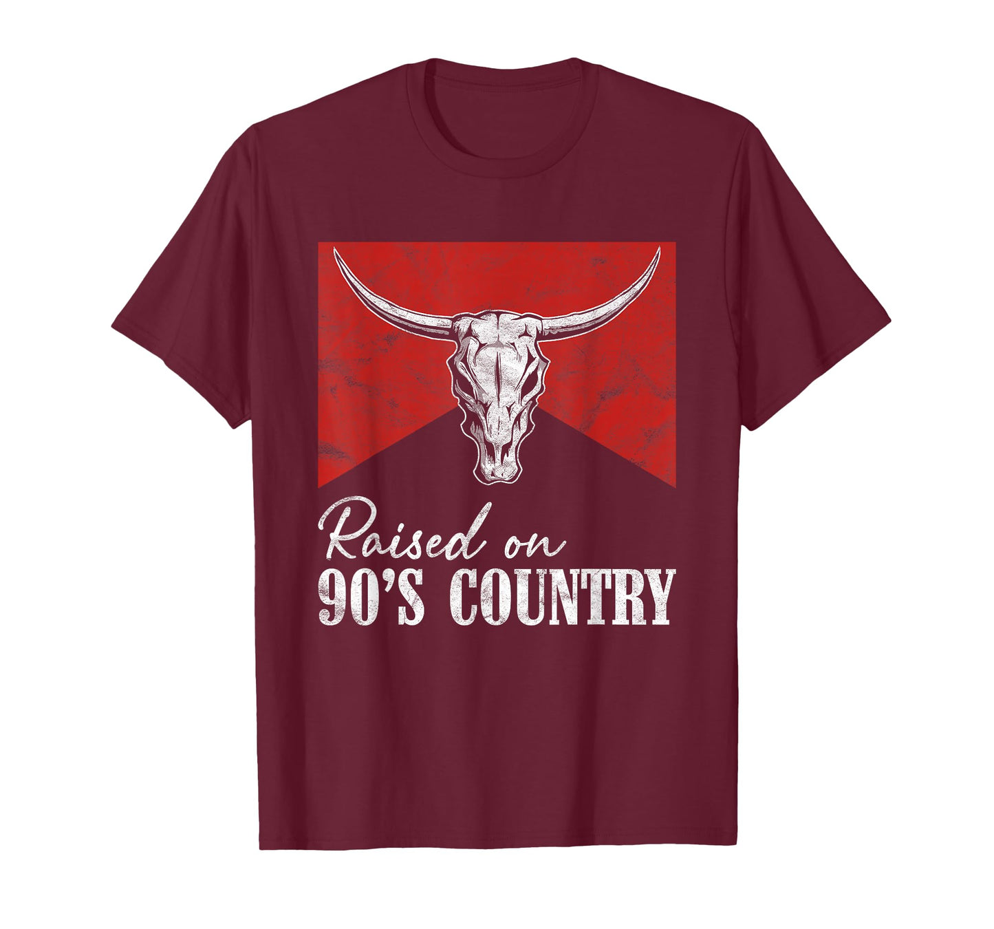 Raised On 90's Country Music Vintage Western Bull Skull T-Shirt