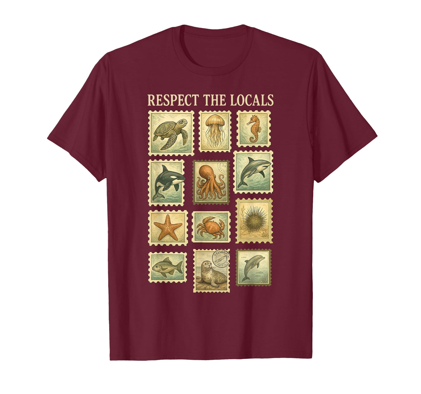 Vintage Respect The Local Stamp Ocean Animal Wildlife Nature T-Shirt
