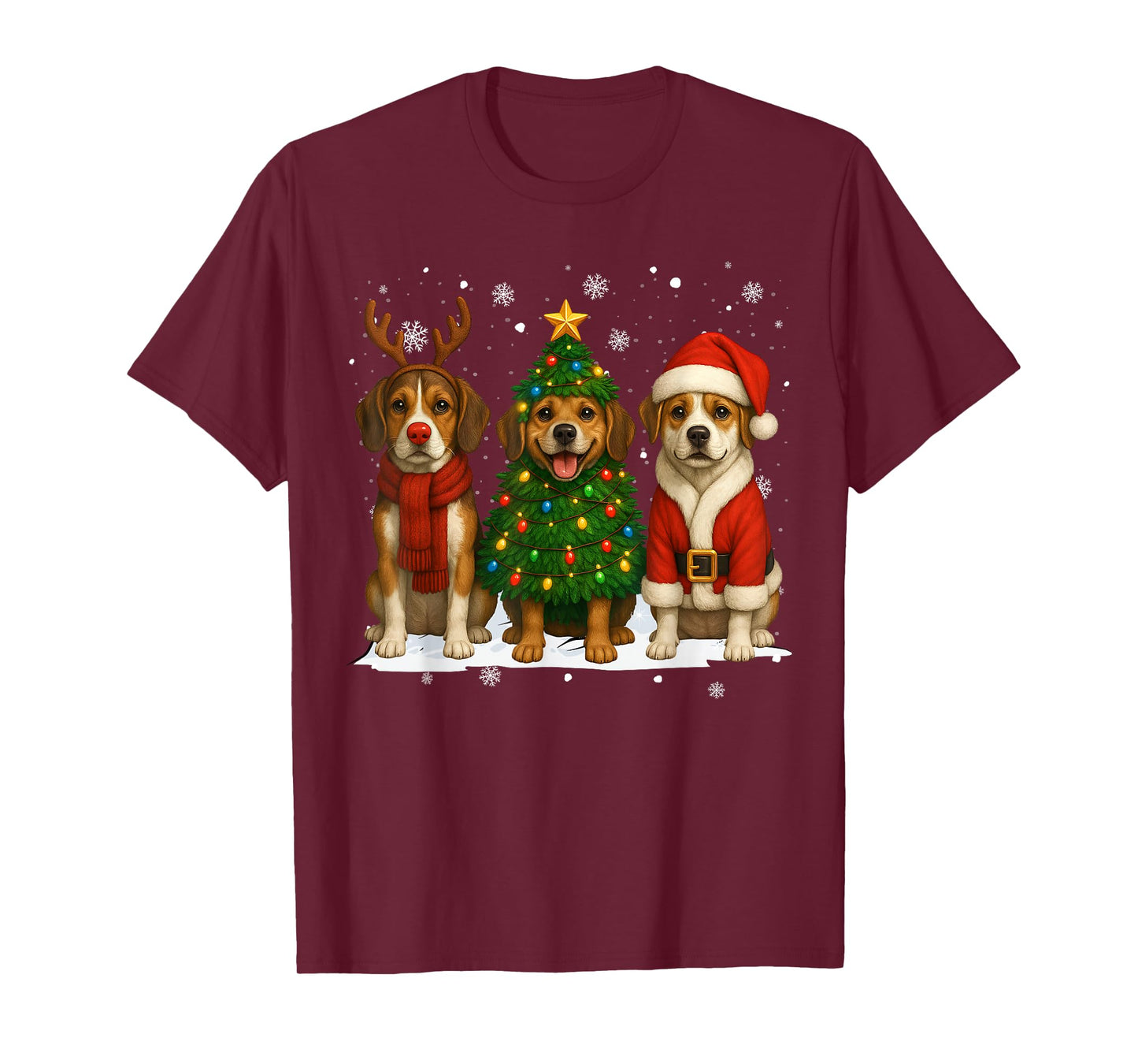 Retro Christmas Beagle Santa Reindeer Dog Lover T-Shirt