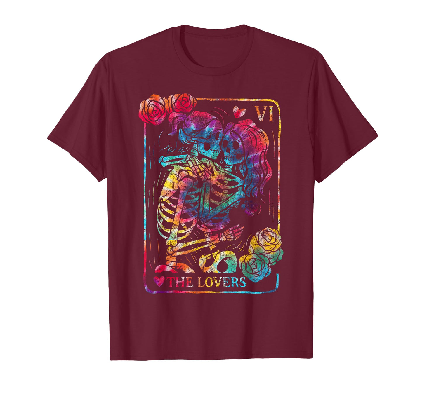 The Lovers Tarot Card Gothic Occult Kissing Skeleton Roses T-Shirt