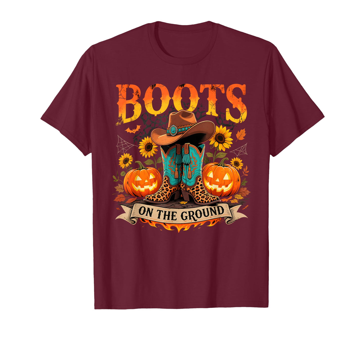 Boots On The Ground Halloween Cowboy Fire Art T-Shirt
