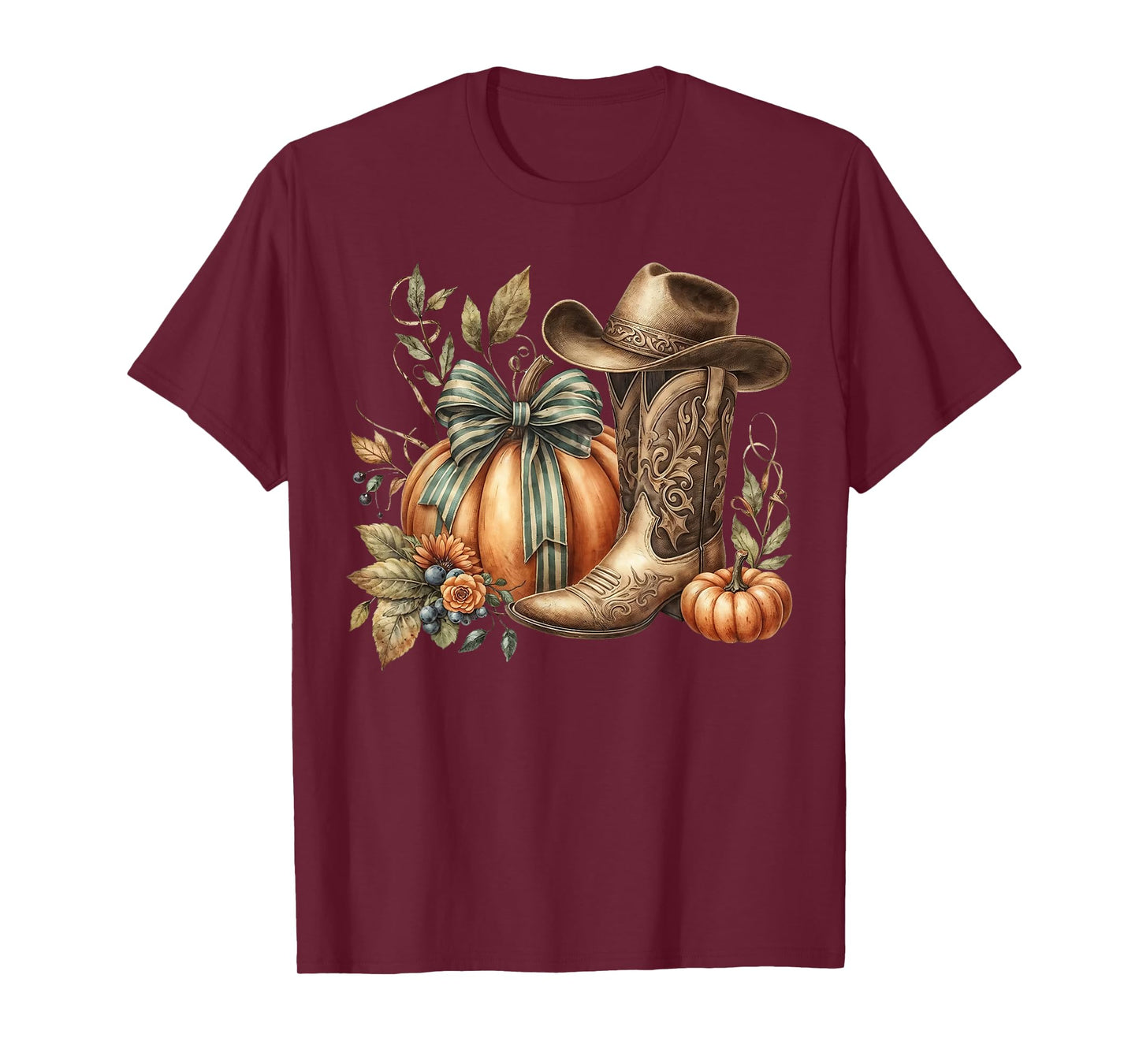 Howdy Pumpkin Fall Coquette Bow Western Boots T-Shirt