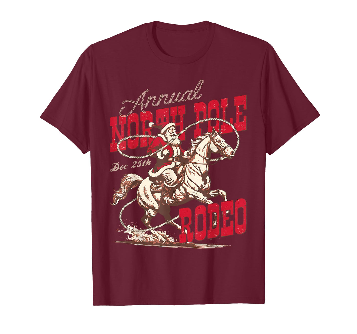 Vintage North Pole Rodeo Cowboy Santa Country Christmas T-Shirt