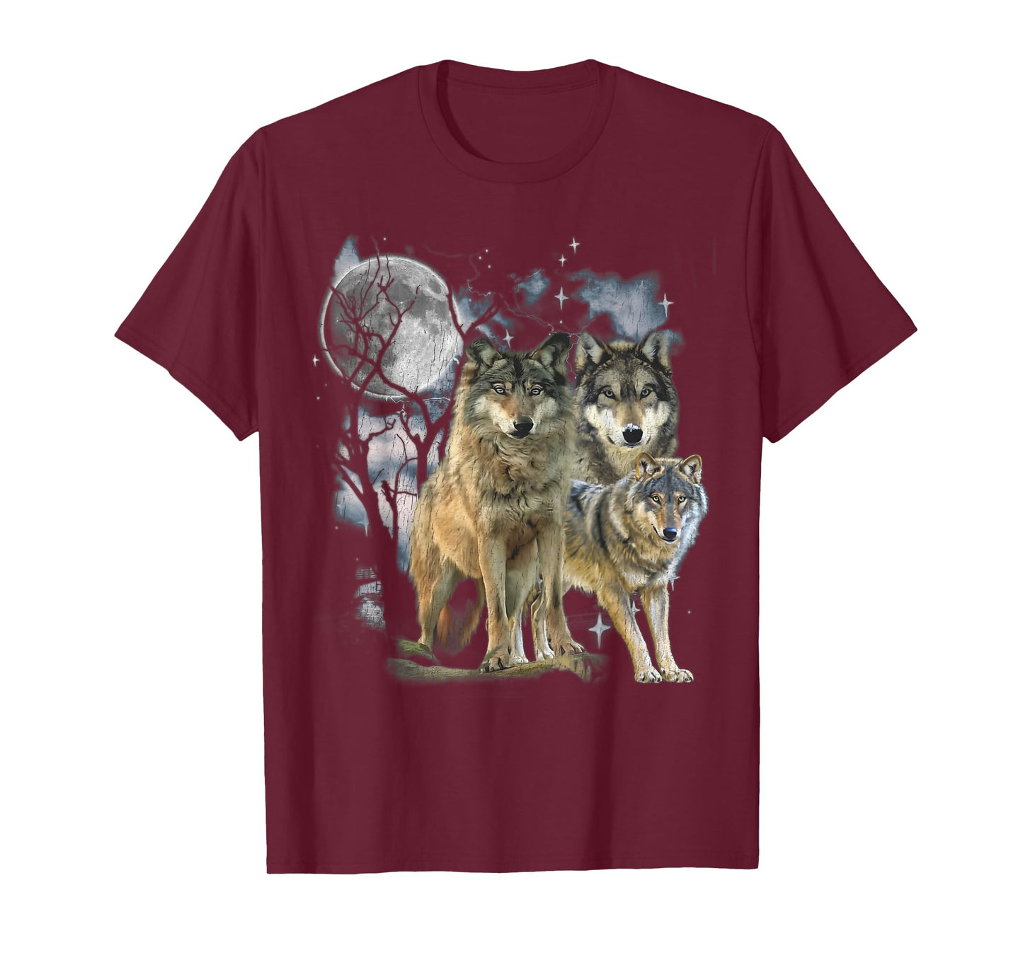 Three Wolf 90s Vintage Graphic Shirt Howling Wolf Faded T-Shirt