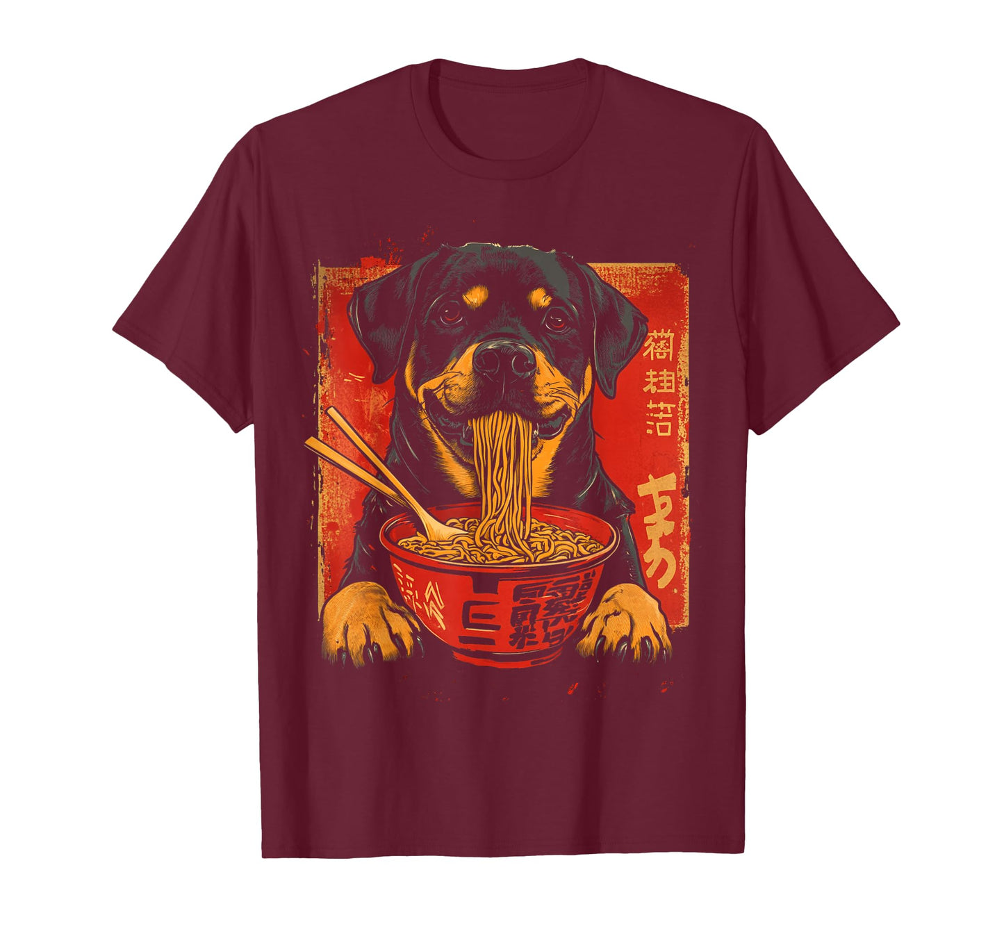 Rottweiler Dog Eating Ramen Noodles T-Shirt