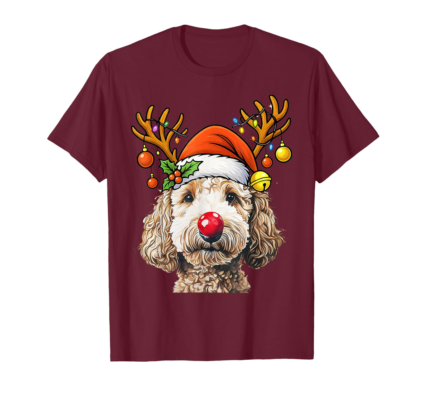 Christmas Goldendoodle Reindeer Christmas Lights Doodle Dog T-Shirt
