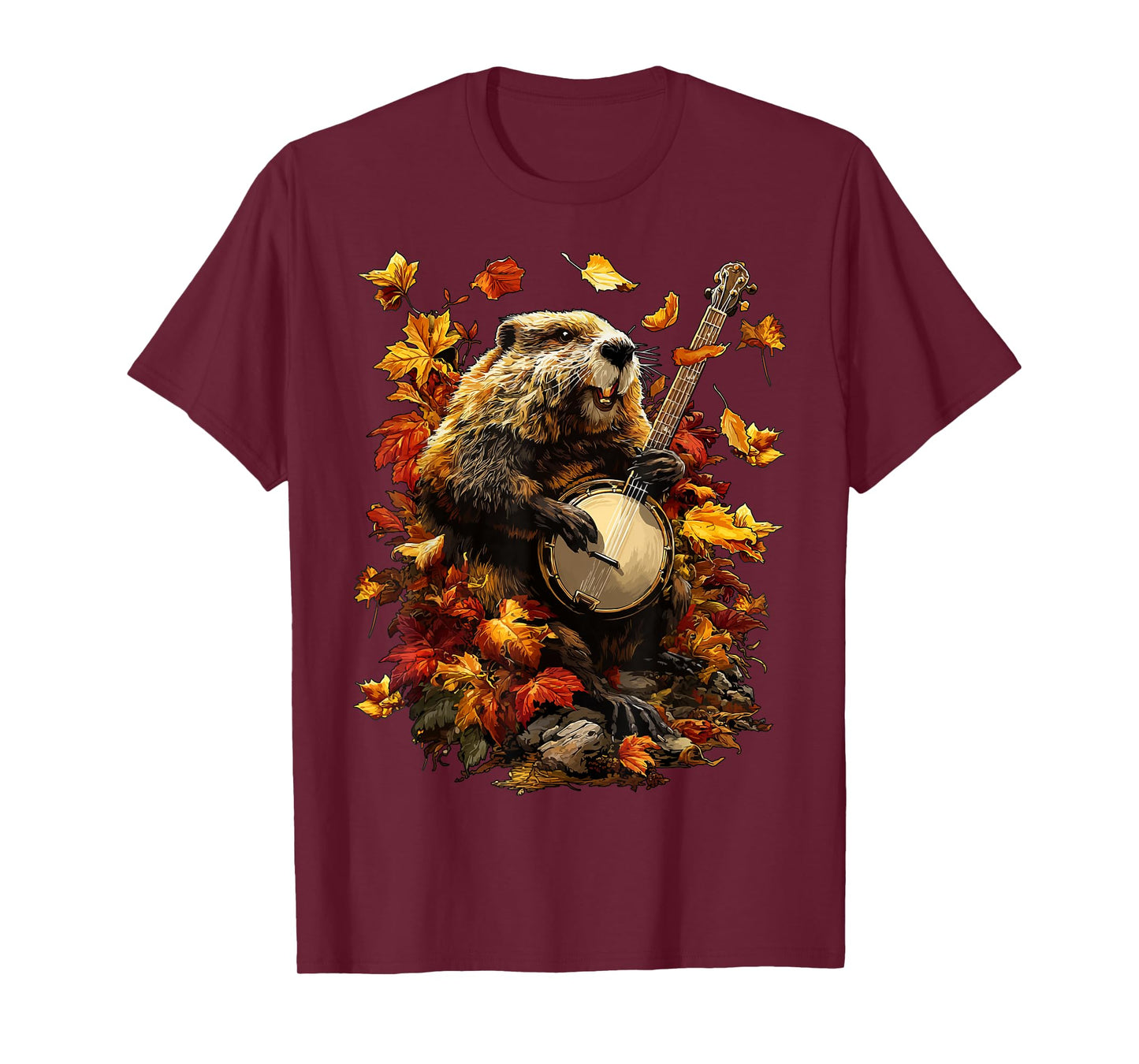 Banjoist Beaver Playing Banjo Picker Fall Leaves Autumn T-Shirt