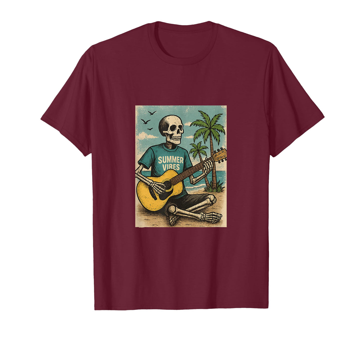 Vintage Skeleton Summer vibes Funny Beach Guitar T-Shirt