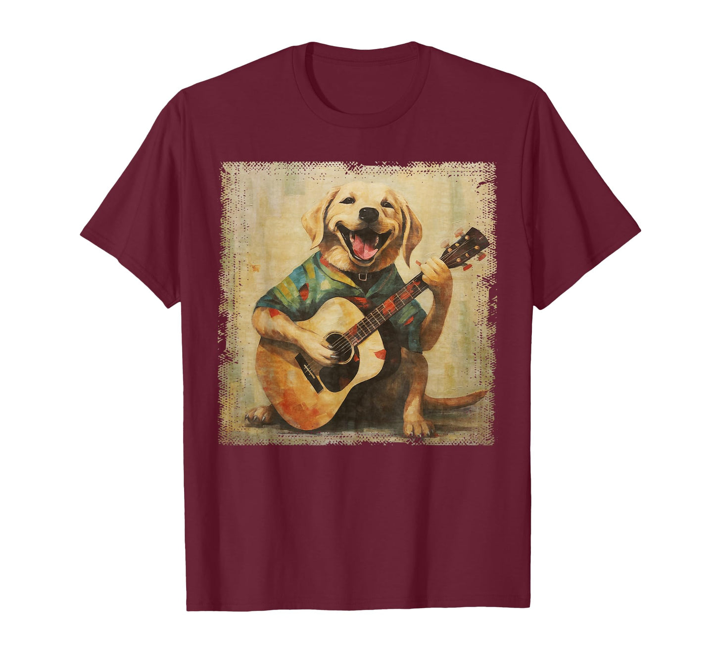 Colorful Oil Painting Of A Labrador Dog Lab Playing Guitar Men Women Girls Kids T-Shirt