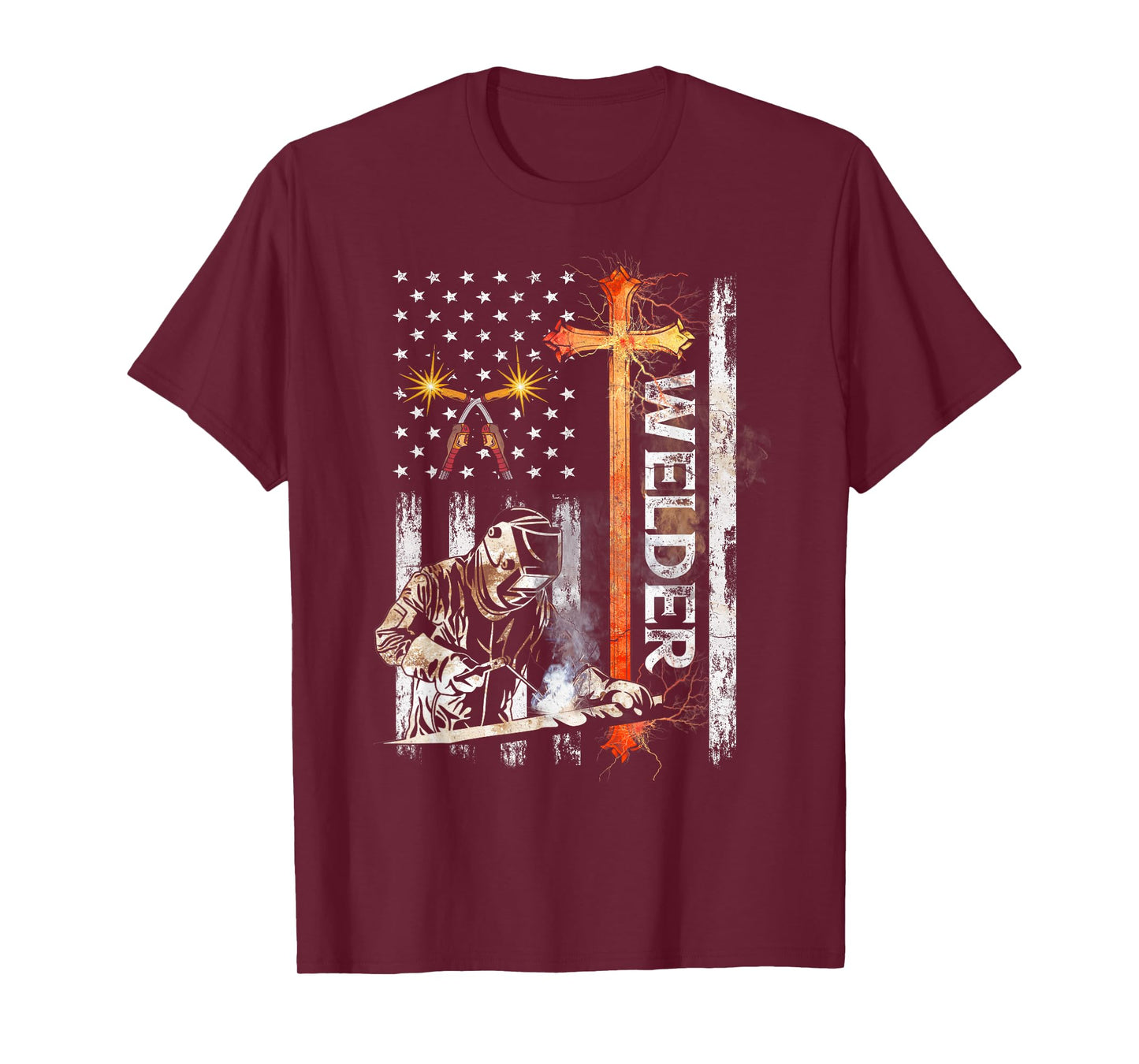 Welder American Flag Welding Faith Cross Christian T-Shirt