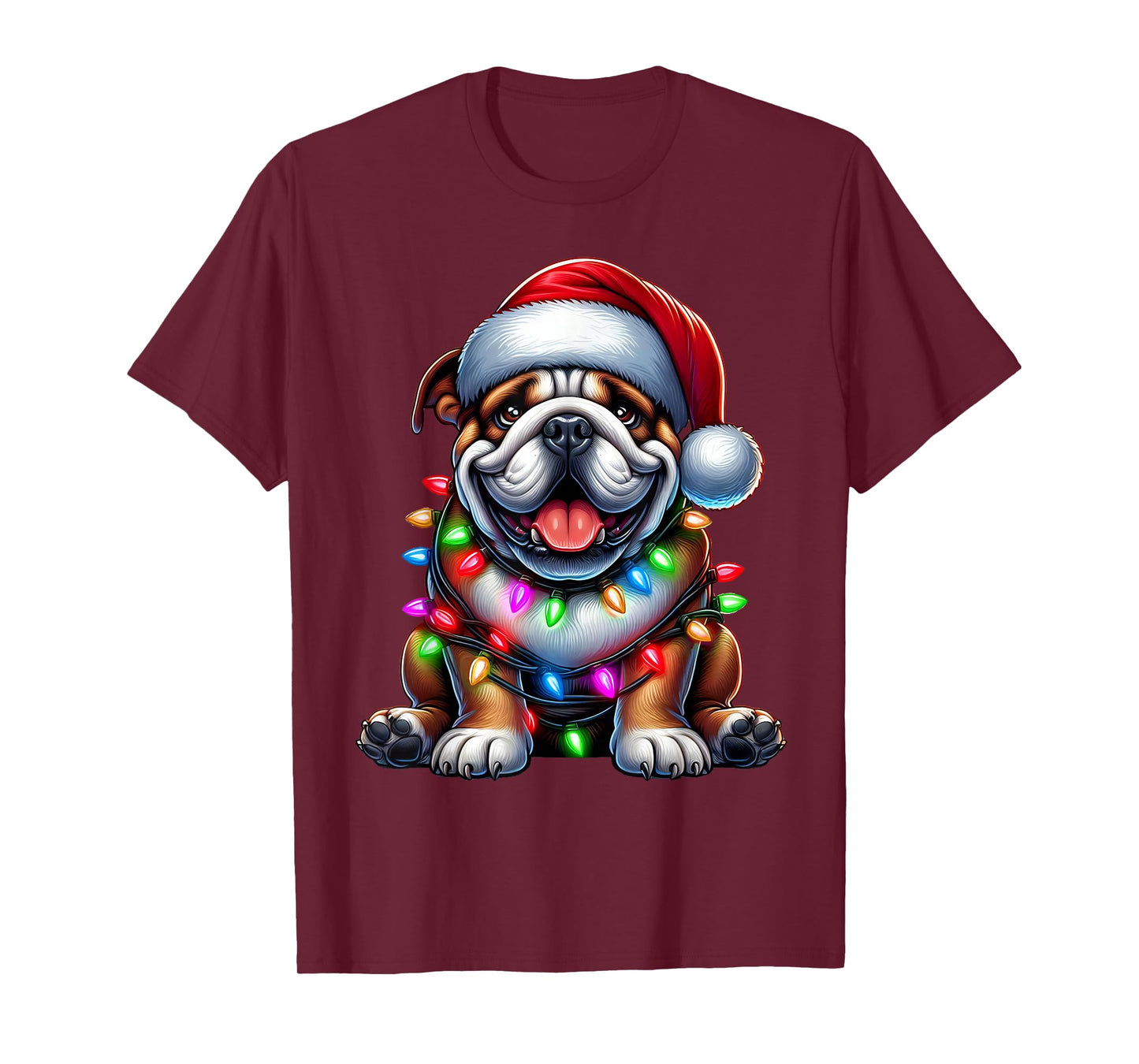 English Bulldog Christmas Tree Lights Xmas Pajama Dog Lover T-Shirt