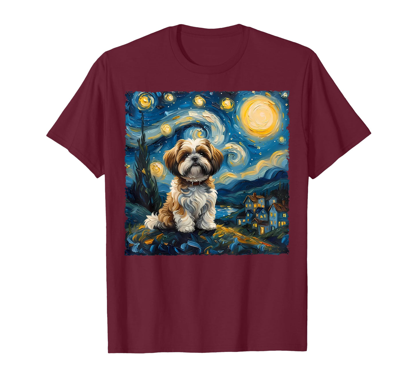 Shih Tzu Dog Lovers The Starry Night Van Gogh Style Painting T-Shirt