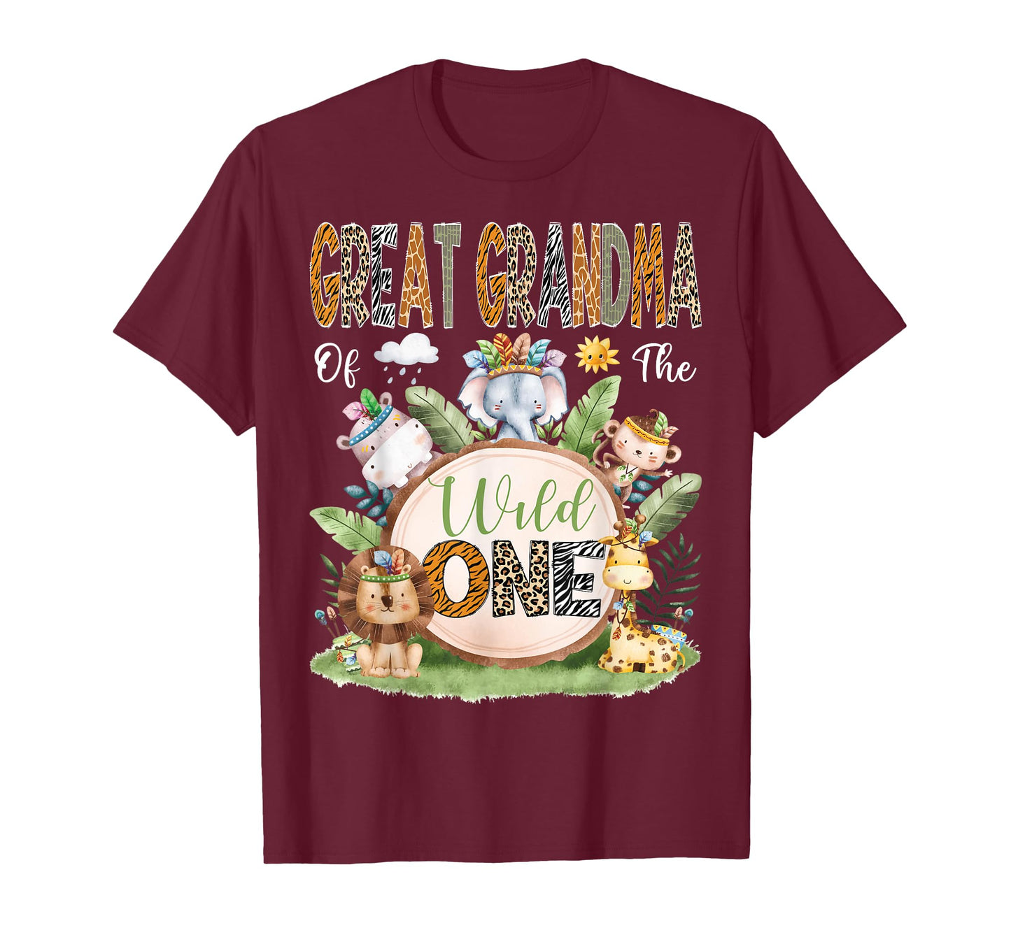 Great Grandma Of The Wild One Safari Tribal Animal 1St Bday T-Shirt