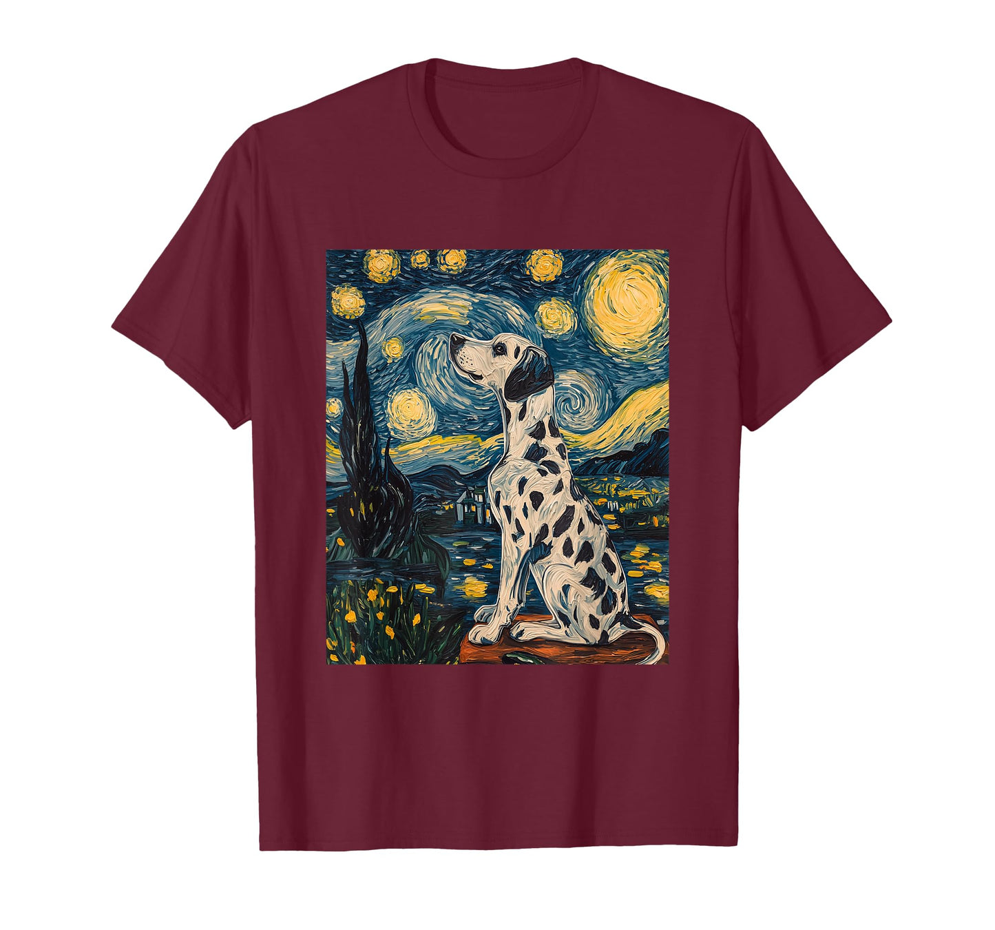 Cute Dalmatian Dog Doggy - Van Gogh Style - Starry Night T-Shirt