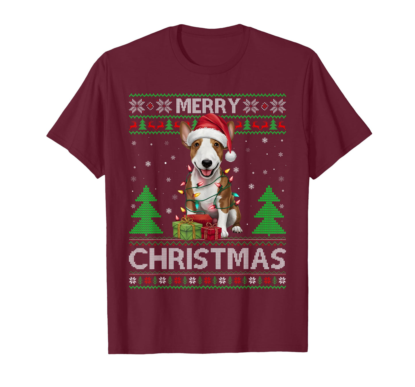 Ugly Xmas Sweater Style Miniature Bull Terrier Dog Christmas T-Shirt