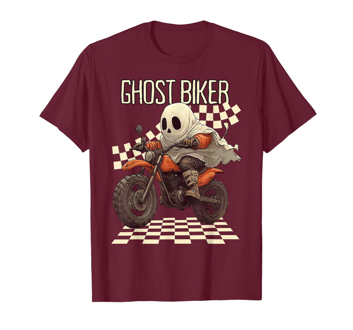 Funny Halloween Ghost Biker on Motorcycle T-Shirt